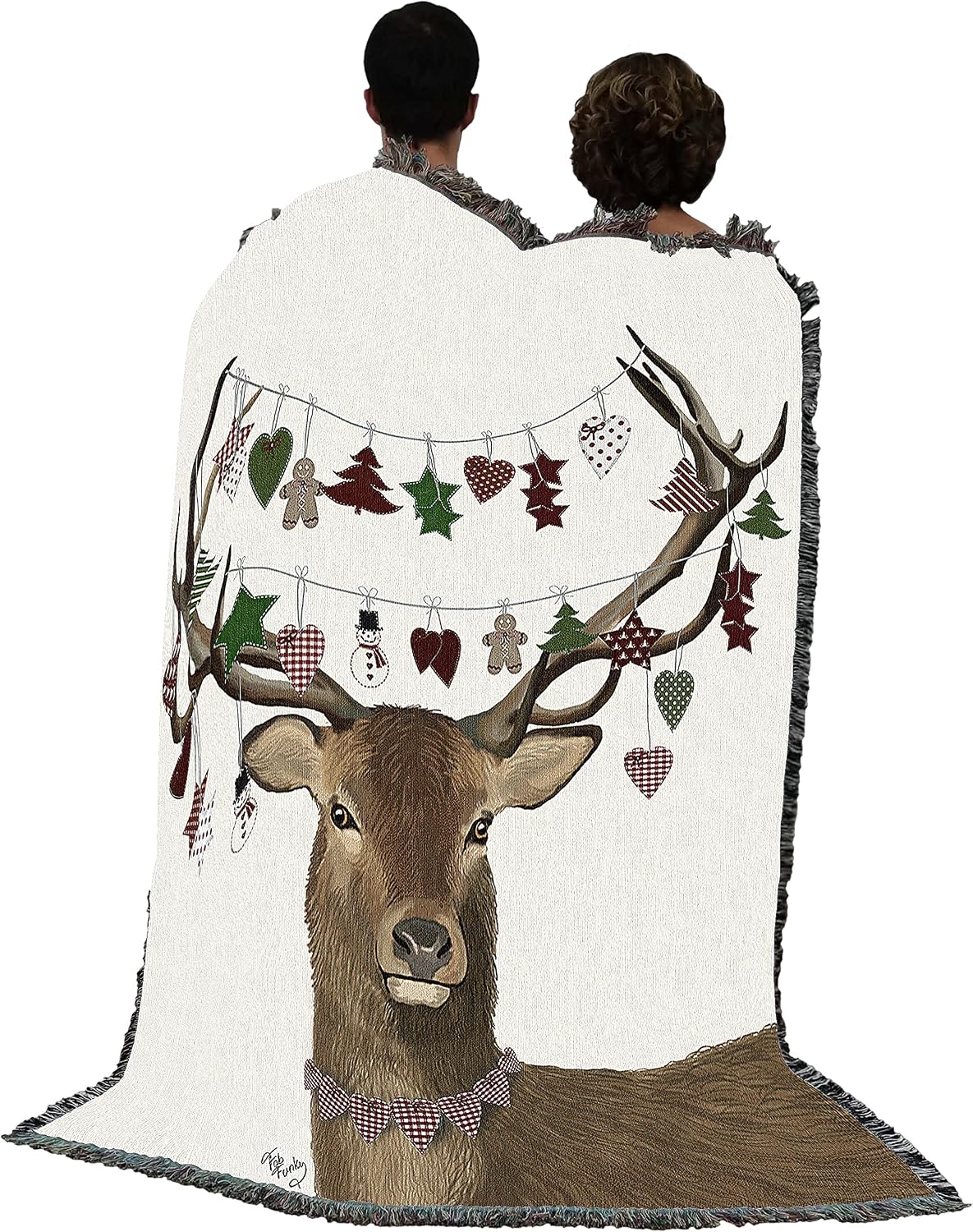 Pure Country Weavers Deer with Decorations Blanket by Fab Funky - Gift Christmas Tapestry Throw Woven from Cotton - Made in the USA (72x54)
