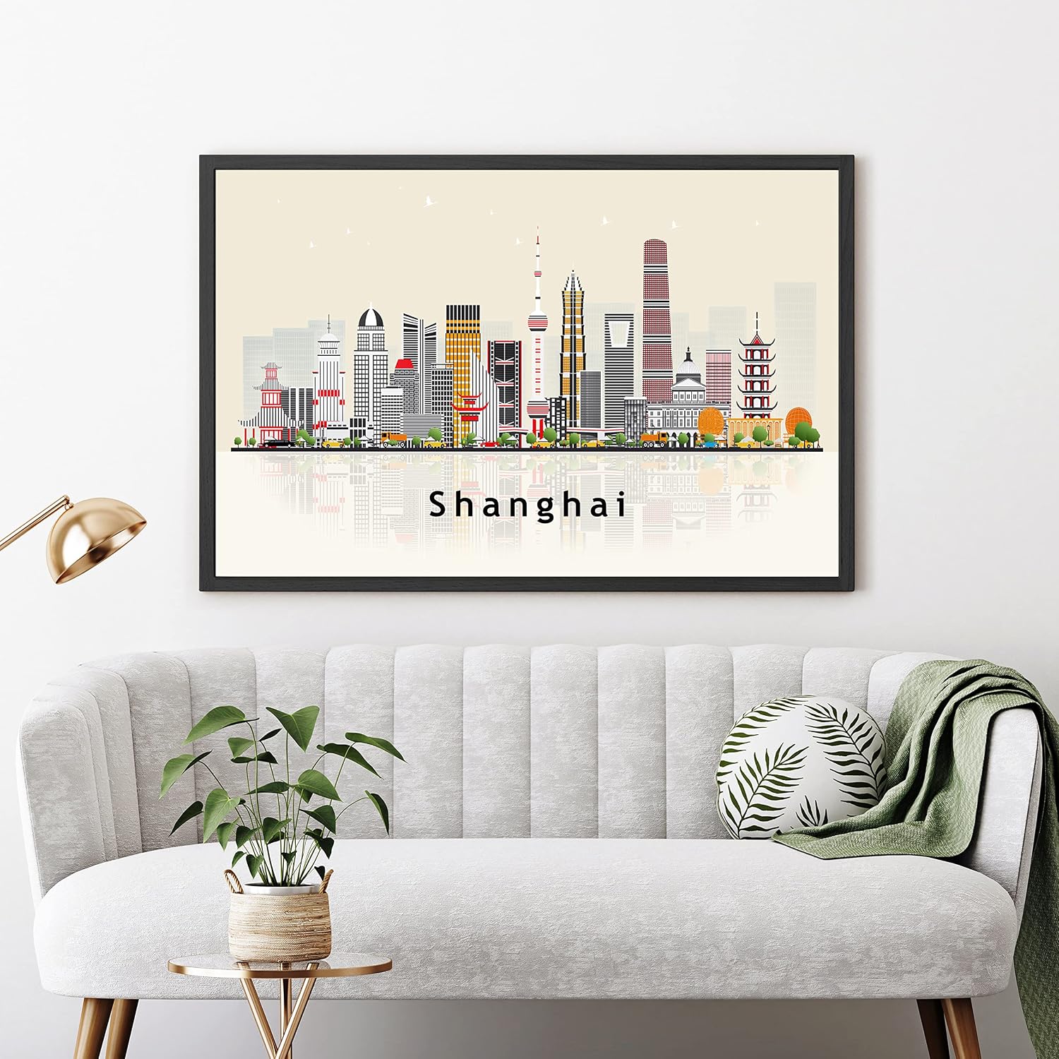 Pera Print Shanghai Poster, China Illustration Skyline City Poster, Modern Skyline Shanghai Poster, Cityscape and Landmark Print, Home-Office Wall Art Decoration - 12x18 Inches