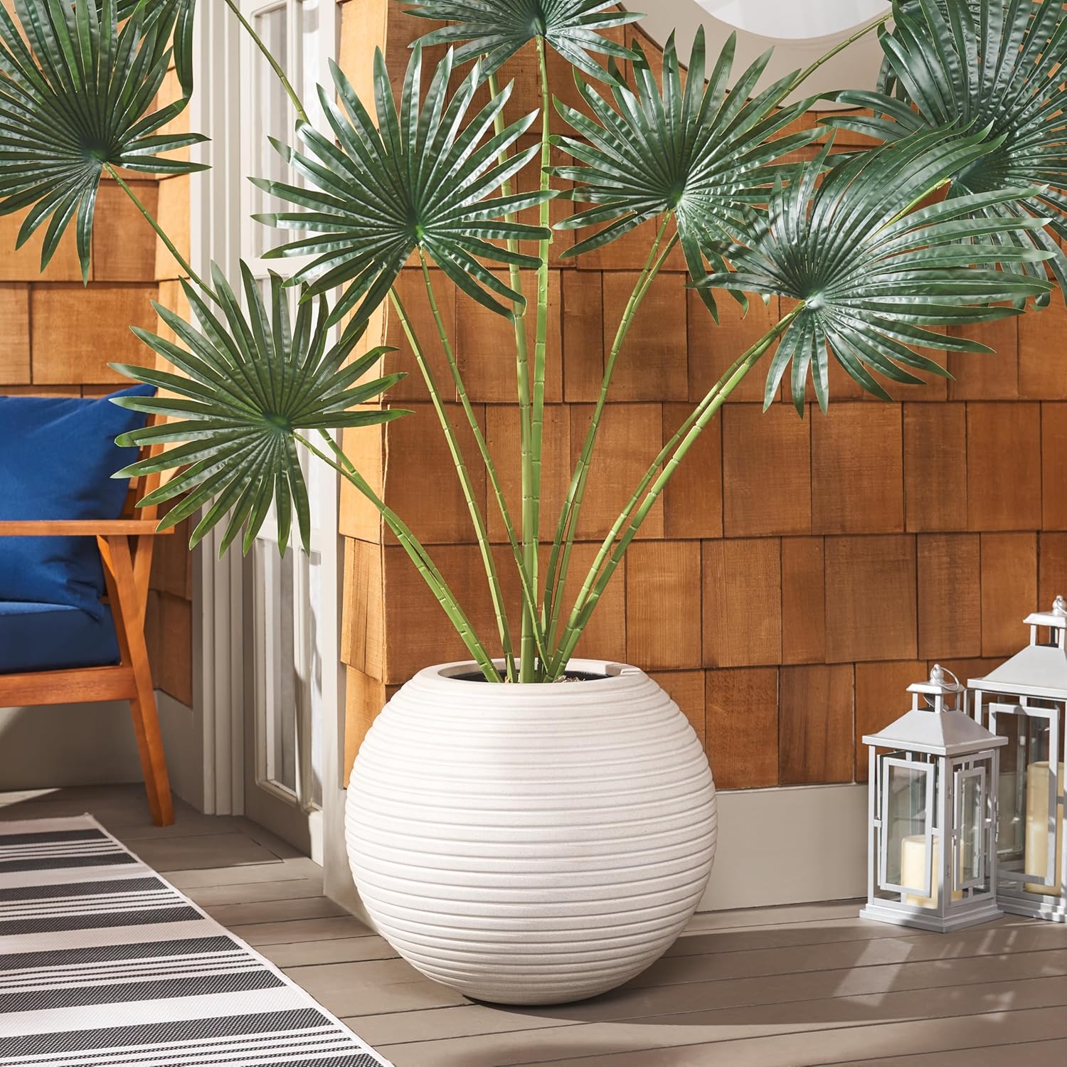SAFAVIEH Outdoor - Mora Beige Finconstone Cement Round Planter Pot with Drainage Hole, Fully Assembled (PAT1534B)