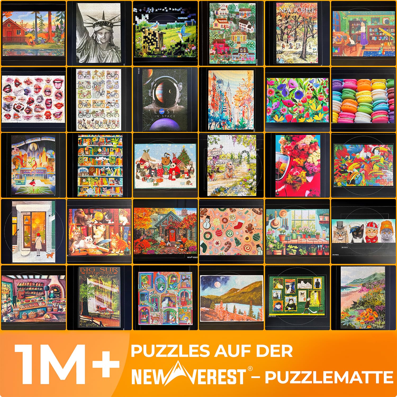 Newverest Puzzlematte zum Aufrollen 100 x 60 cm – Für bis zu 1000 Teile, rutschfeste Unterseite & Glatte Oberfläche + 3 Sortierschalen & Tragetasche für Reisen