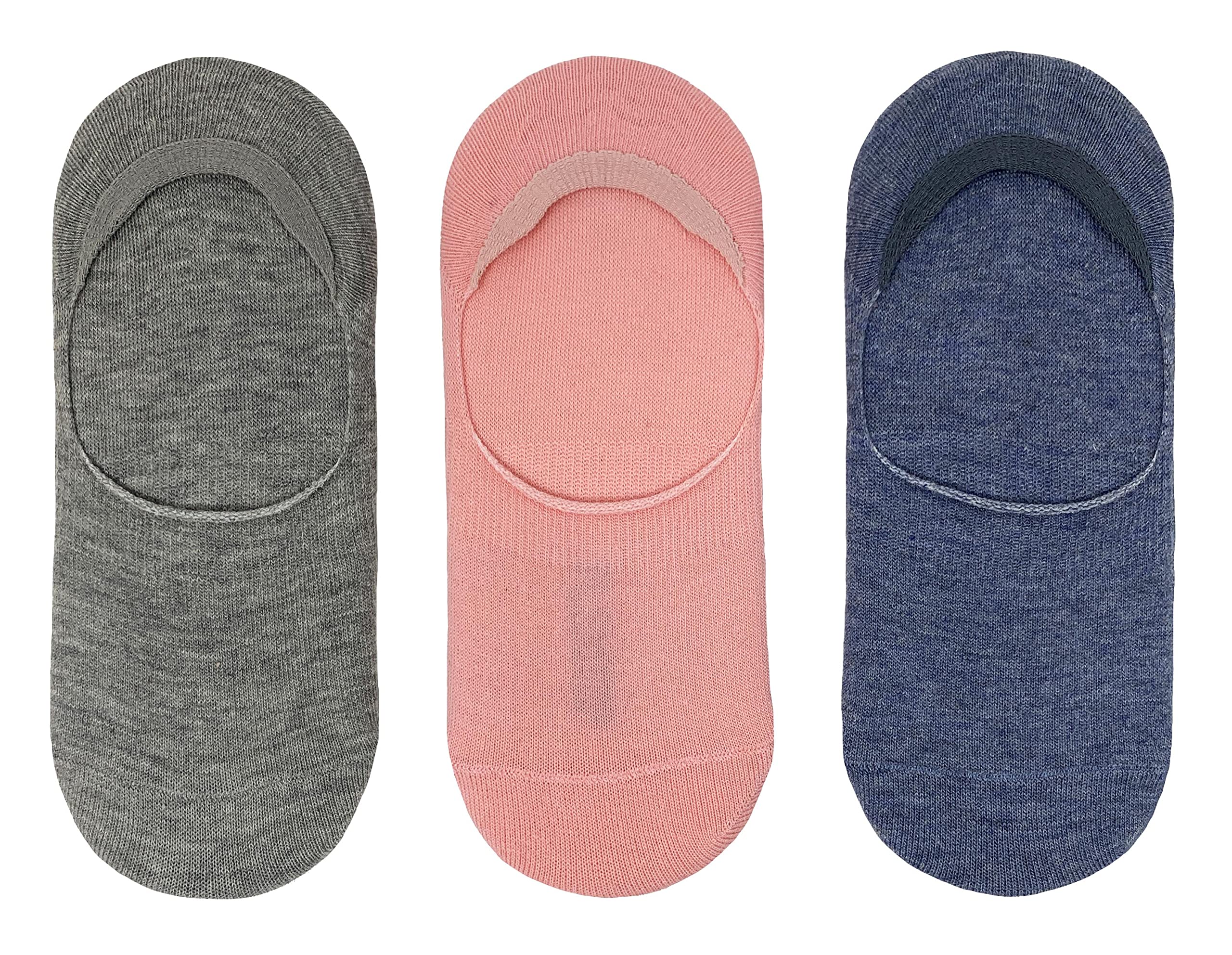 Flexitop Ladies Invisi Liners | 3 Pairs | U.K. Size 4-7| Ladies white no show sock, soft hold, comfortable, gentle grip, sport socks, cushioning (3pk Denim Mix)