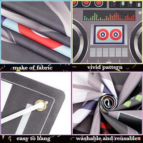 Miniatura 6 de Radio Boombox - Accesorios para cabina de fotos, telón de fondo de radio negro Boombox, pancarta colgante para 80, 90, hip pop, tema de música