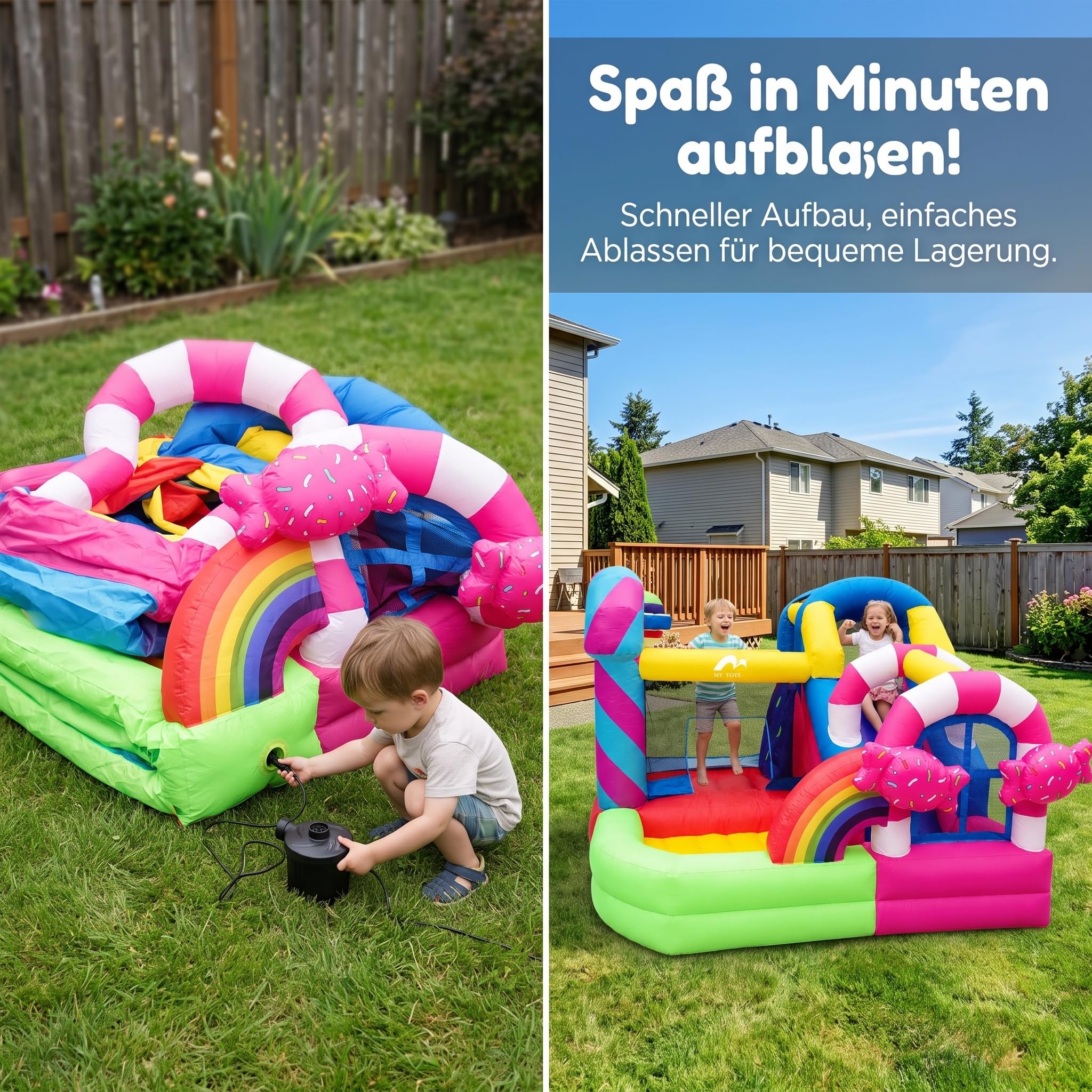Castillo Hinchable para Niños con Tobogán Integrado, Diseño Temático, Castillo Inflable PVC para Fiestas y Jardín