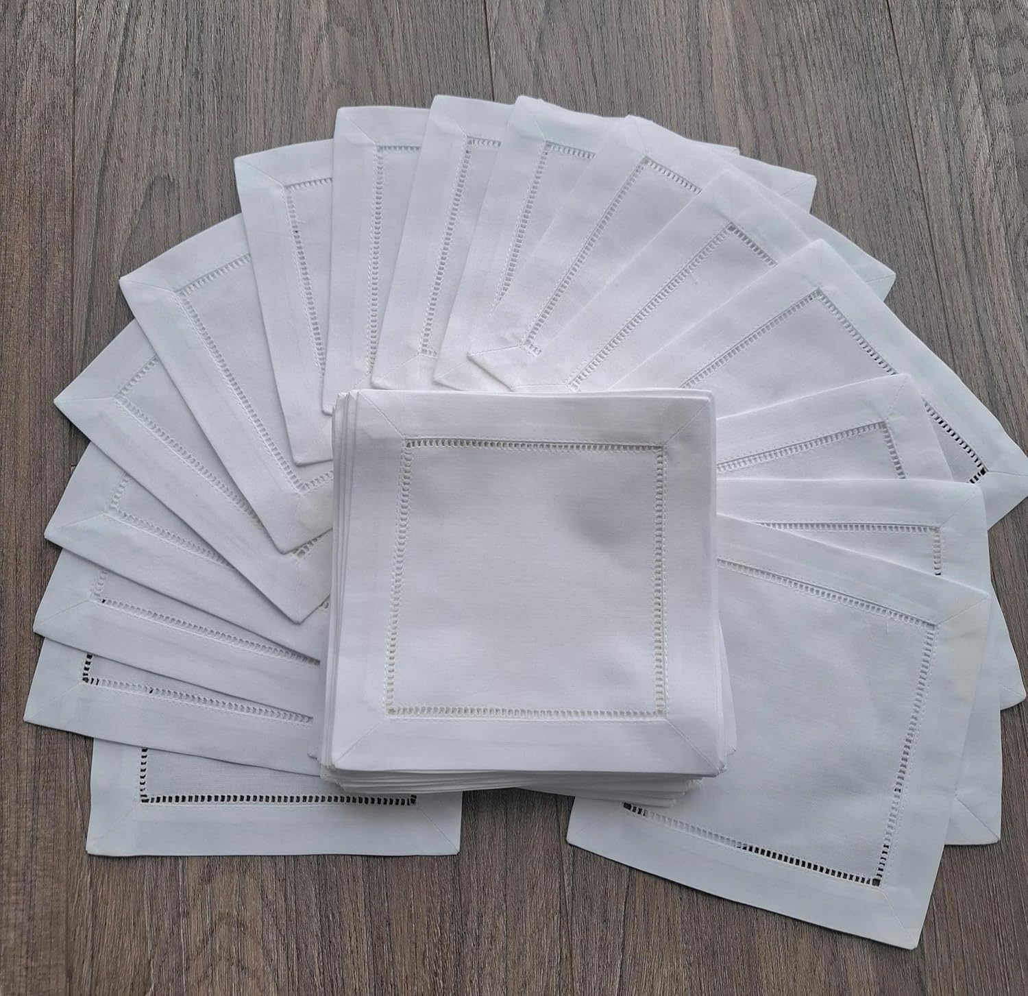 White Cocktail Napkins 6 x 6 in Set of 50, White Linen Blend Cloth Napkin Coasters, Ladder Hemstitch Linen Beverage Party Napkin Coaster Super Value Bulk 50 Pack, Fabric Linen Cocktail Napkins