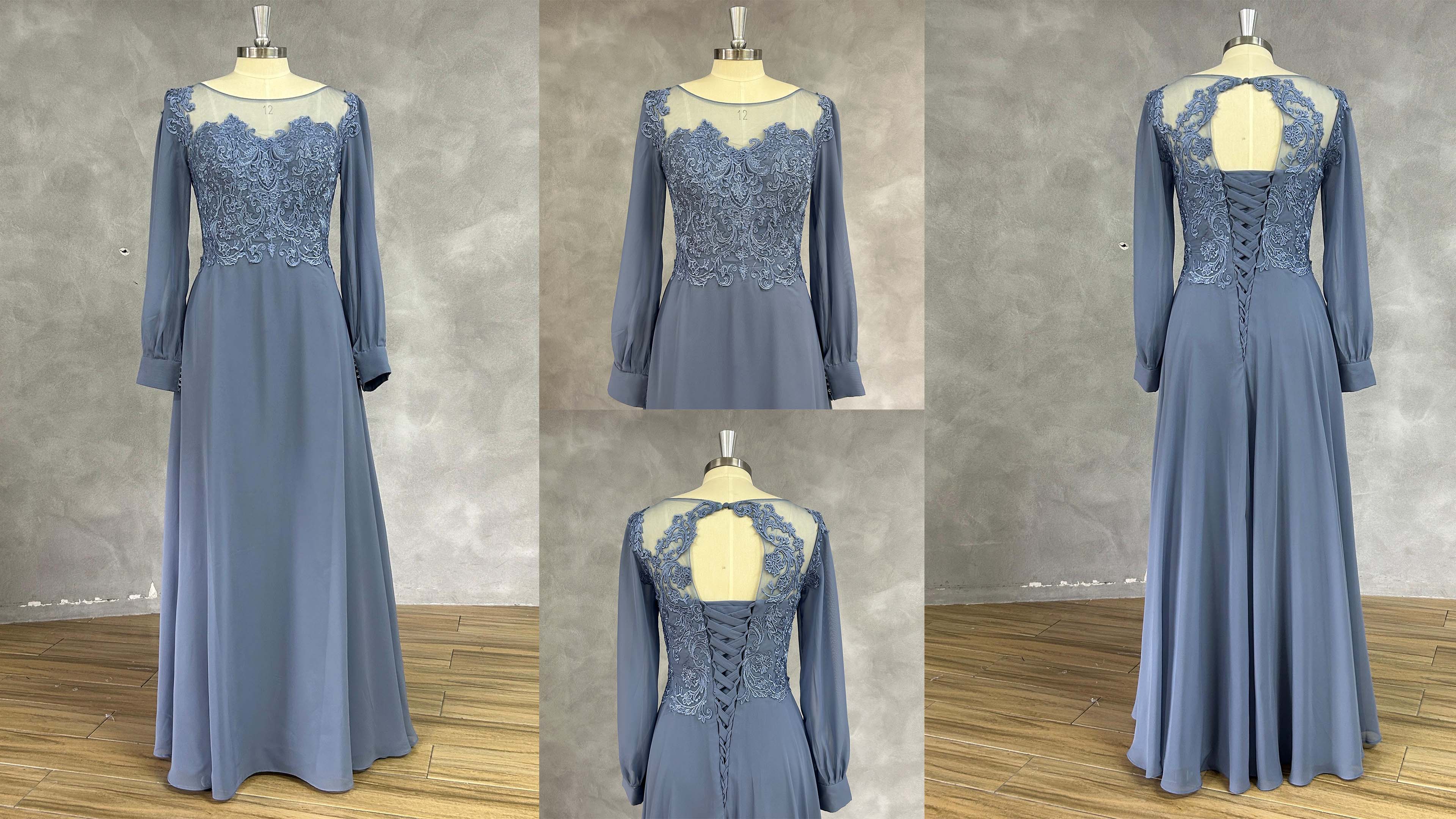 Amazon.com: BIRENEROBE Chiffon Lace Applique Mother of The Bride Dresses  Scoop Neck Long Sleeves Black Evening Gowns Ruched A Line Floor Length  Party Dresses : Clothing, Shoes & Jewelry