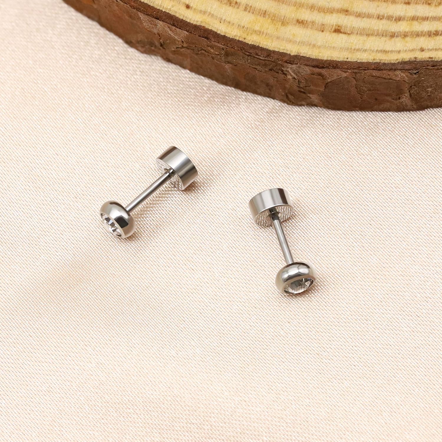 BLISI G23 Solid Titanium Studs Earrings Flat Back Light Siam Earrings, Dainty Screw Back Silver Stud Earrings Hypoallergenic 3mm/4mm/5mm Cartilage Rhinestones Earring Helix Tragus Conch Piercing - Image 3