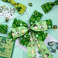 Vista 4 de Whaline St. Patrick's Day Wired Edge Ribbon Green Shamrock Clover Gnome Plaid Fabric Wrapping Ribbon for Irish Holiday DIY Bow Wreath Crafts Making