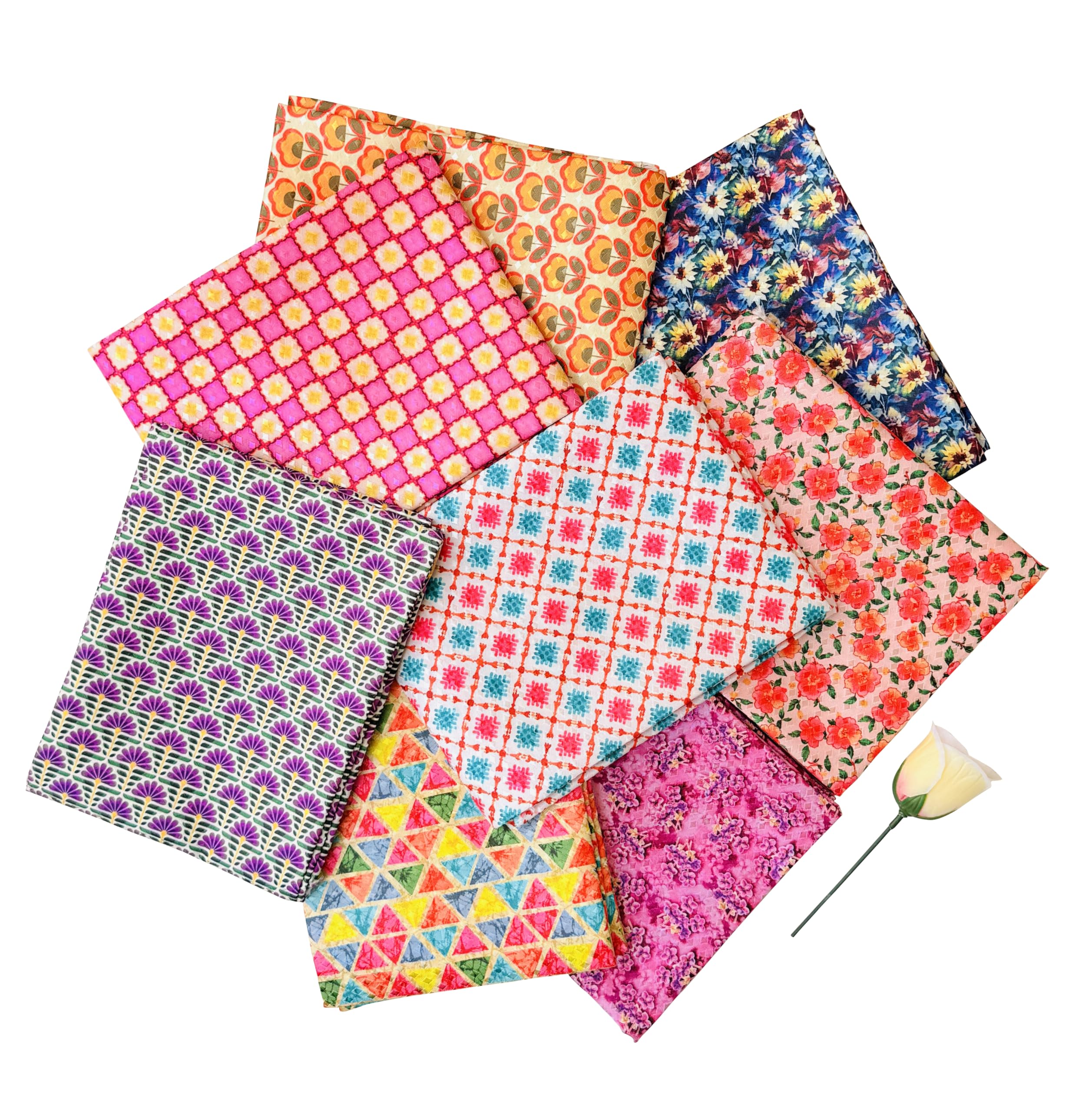 kenayo creation Women's Jacquard Silk Unstitched Digital Print Blouse Piece Materials Perfect For Matching With Variety Of Sarees (1 Meter Each - Pack Of 8 Pieces Multicolor)-picture-19