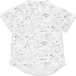 lovely land Boys Texts & Drawings Allover Baby Boys Shirt - White, Black & Red Button Down Shirt