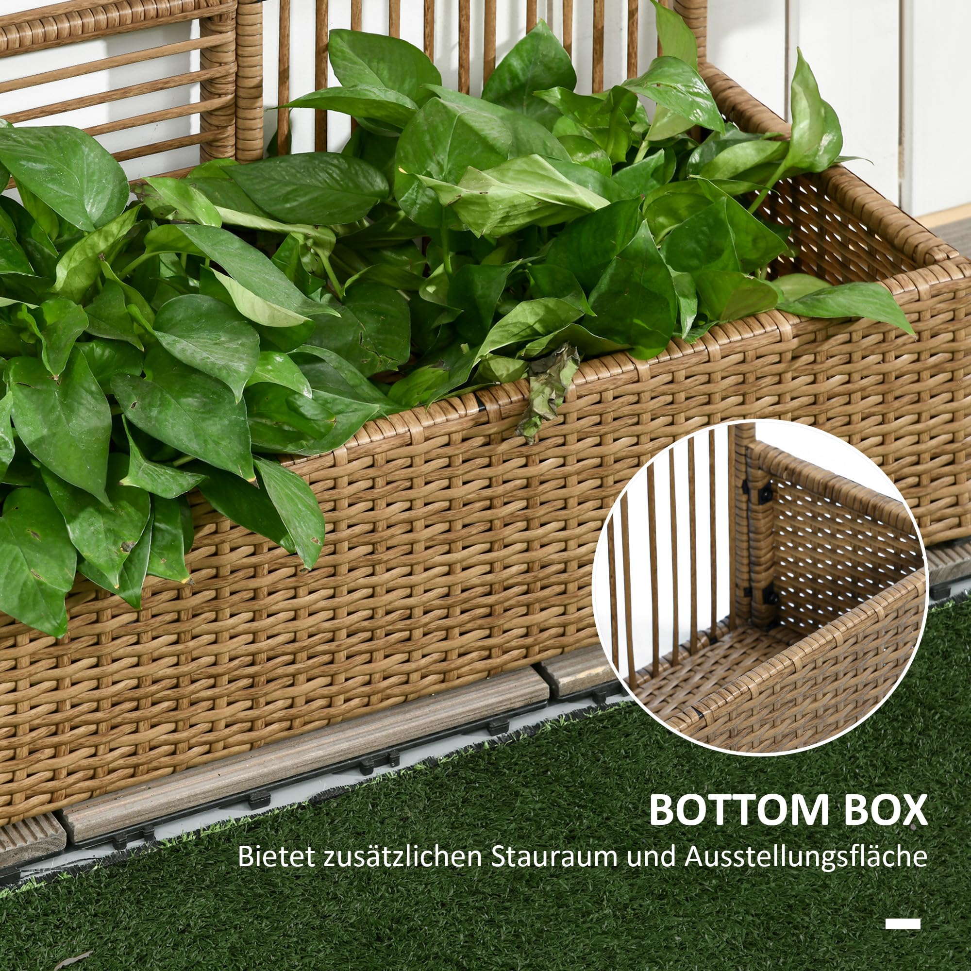 Outsunny Hochbeet mit Rankgitter Rattan-Optik 103 x 29 x 103 cm Sand | Pflanzkasten mit Rankhilfe, für Kletterpflanzen, Blumenkasten, Blumenbeet, Pflanzkübel, Rankkasten, für Garten, Balkon