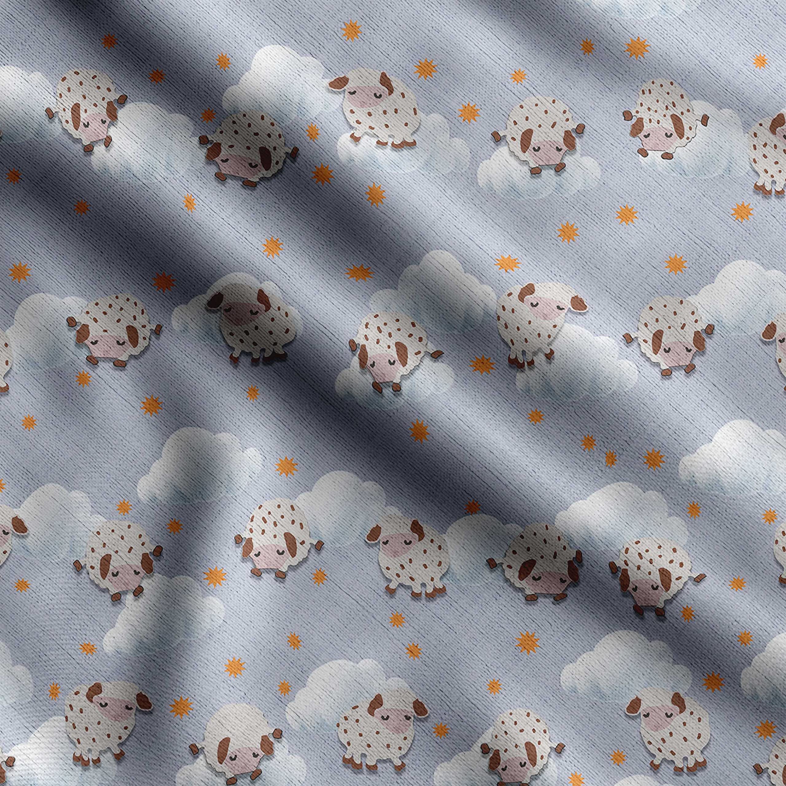 SoimoiLlama Alpaca Print, Cotton Cambric, Quilting Fabric Sold by The Yard 42 Inch Wide, Medium Weight Cotton Fabric, Sewing Supplies,Dusty Blue