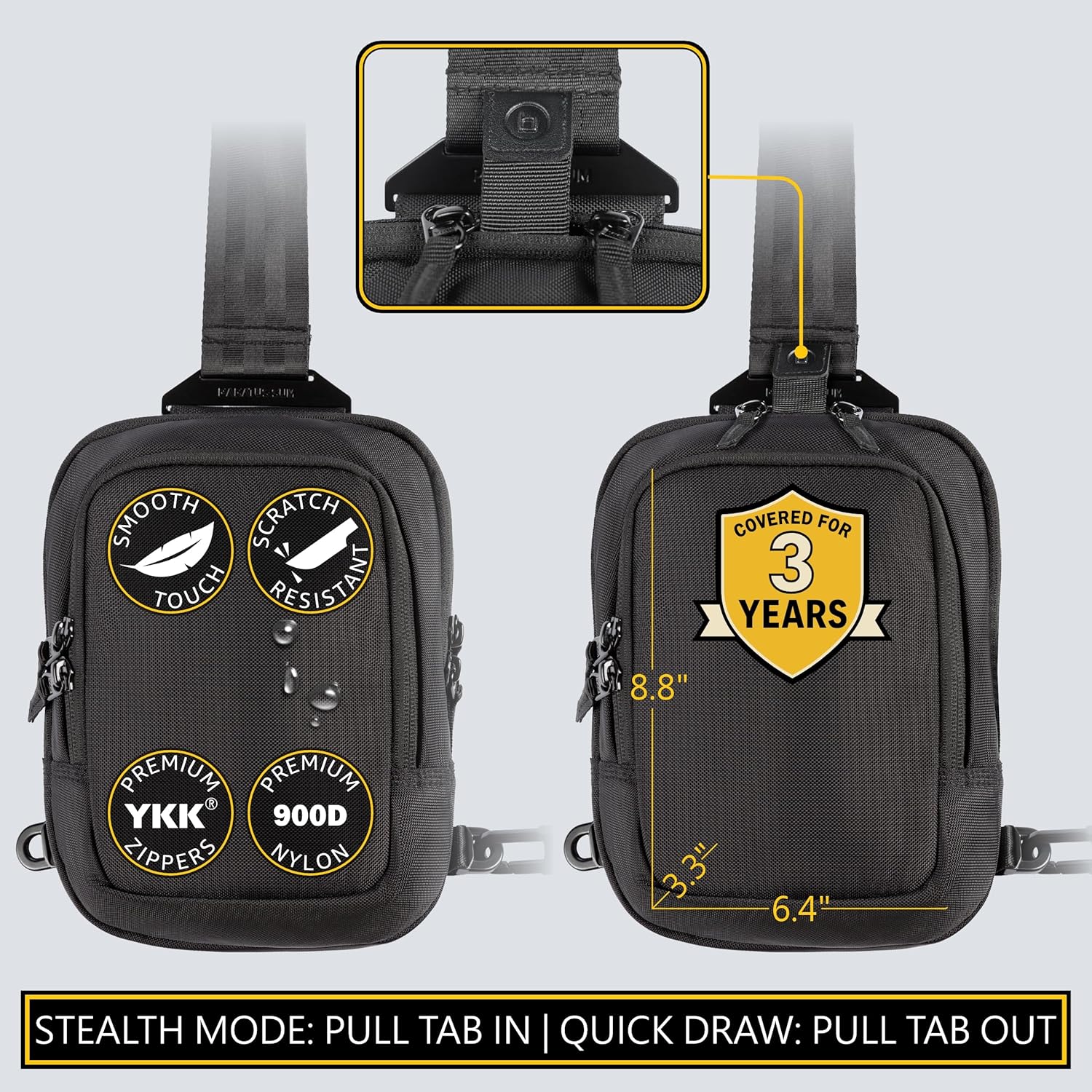 Premium Discreet Tactical CCW Sling Bag - Concealed Carry Crossbody Chest Pack EDC (Black, Small) - Image 6