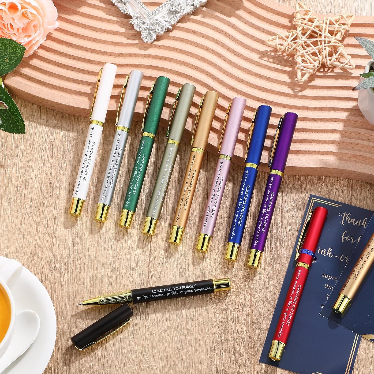Sayglossy 40 Sets Employee Appreciation Gifts Inspirational Ballpoint Pen with Thank You Greeting Card for Staff Recognition Coworkers Teachers Thank You Gifts (Awesome)