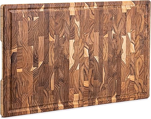 Miniatura 12 de Erreke Tabla de cortar de madera de teca de grano extremo extragrande, 23 x 15 x 1.3 pulgadas, tamaño grande de alta durabilidad, pies