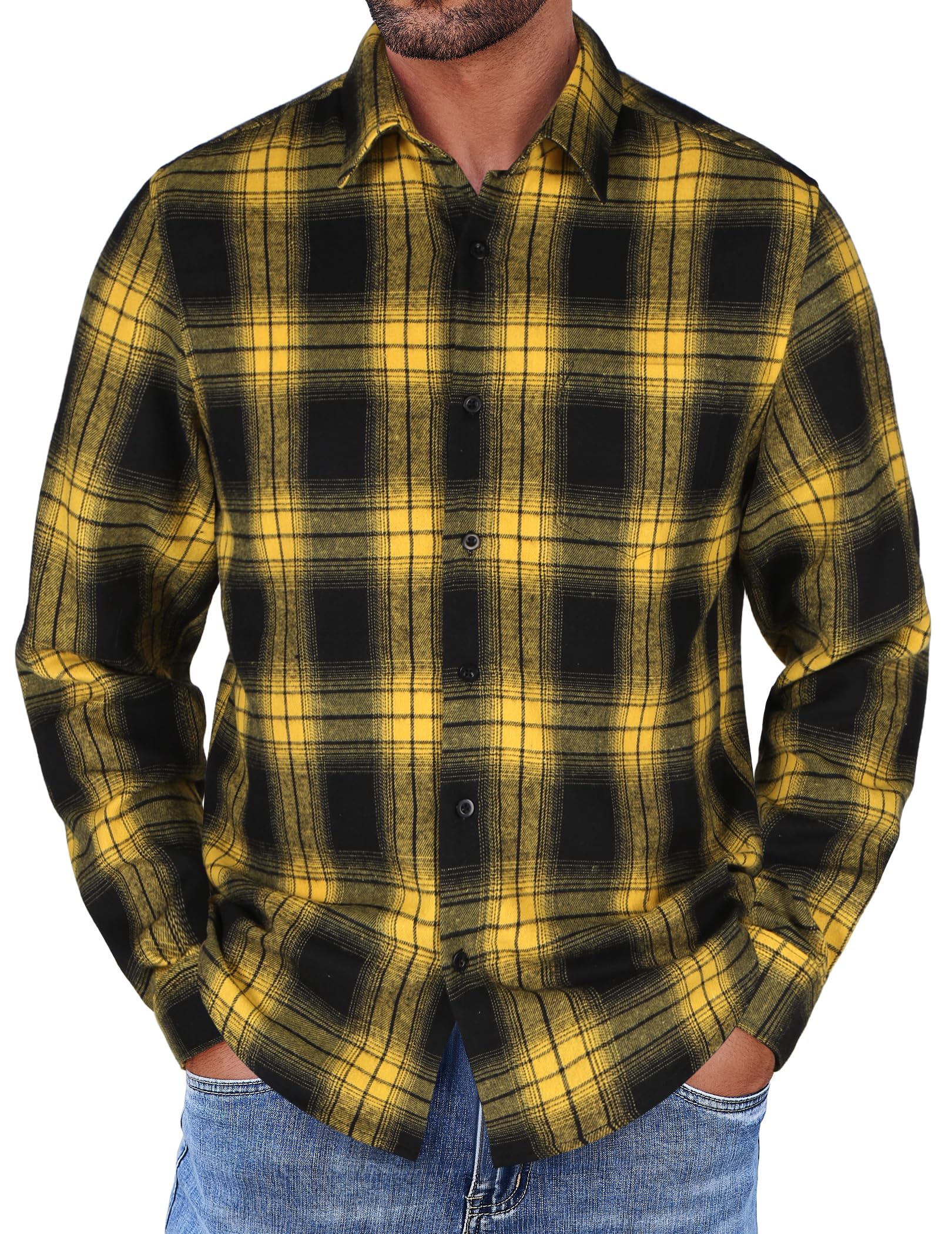 COOFANDY Herren Kariertes Hemd Langarm Trachtenhemd Casual Workhemden Regular Fit Shirt mit Taschen für Männer