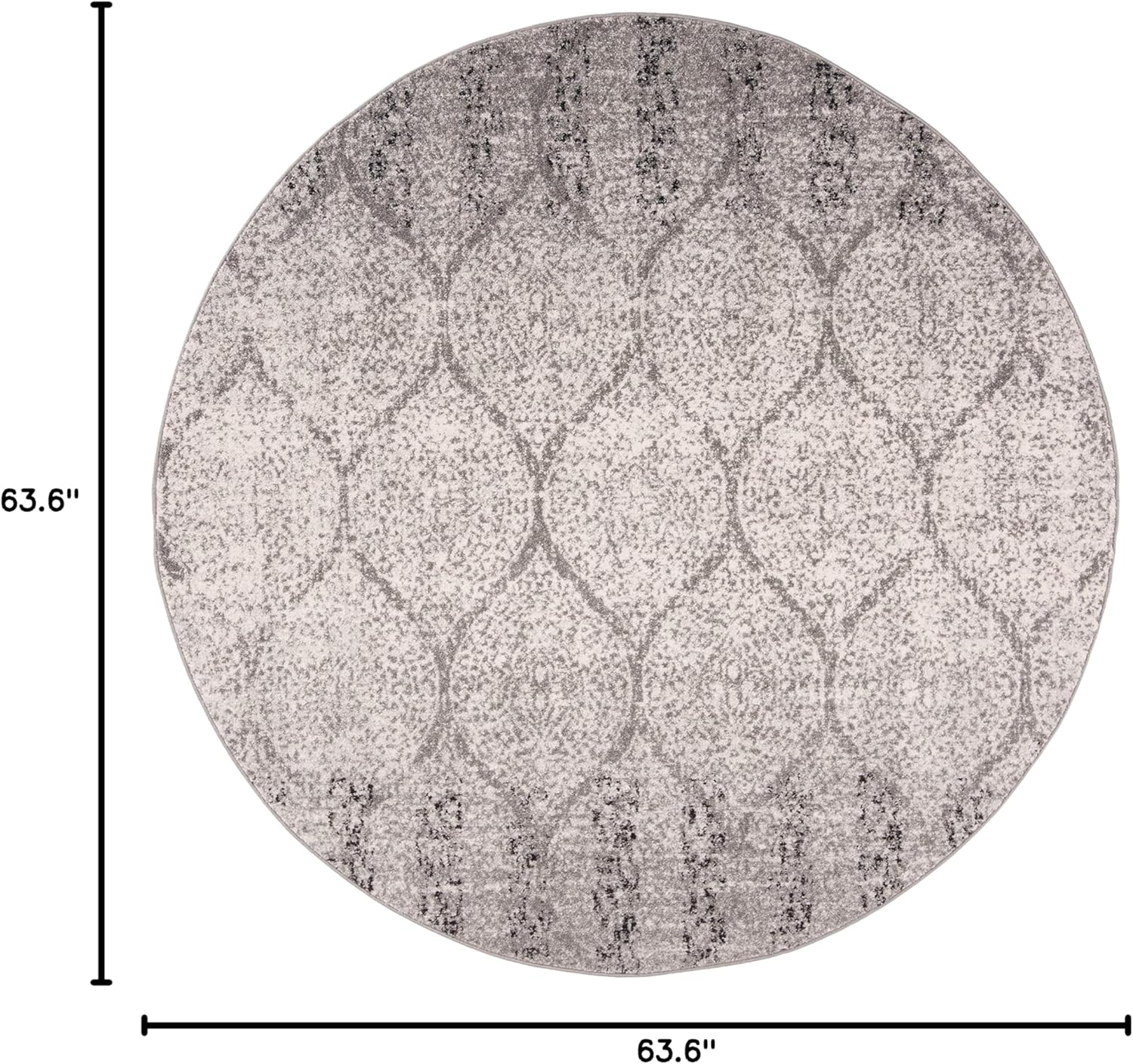 SAFAVIEH Madison Collection Area Rug - 5'3" Round, Grey & Ivory, Glam Ogee Trellis Distressed Design, Non-Shedding & Easy Care, Ideal for High Traffic Areas in Living Room, Bedroom (MAD604F)