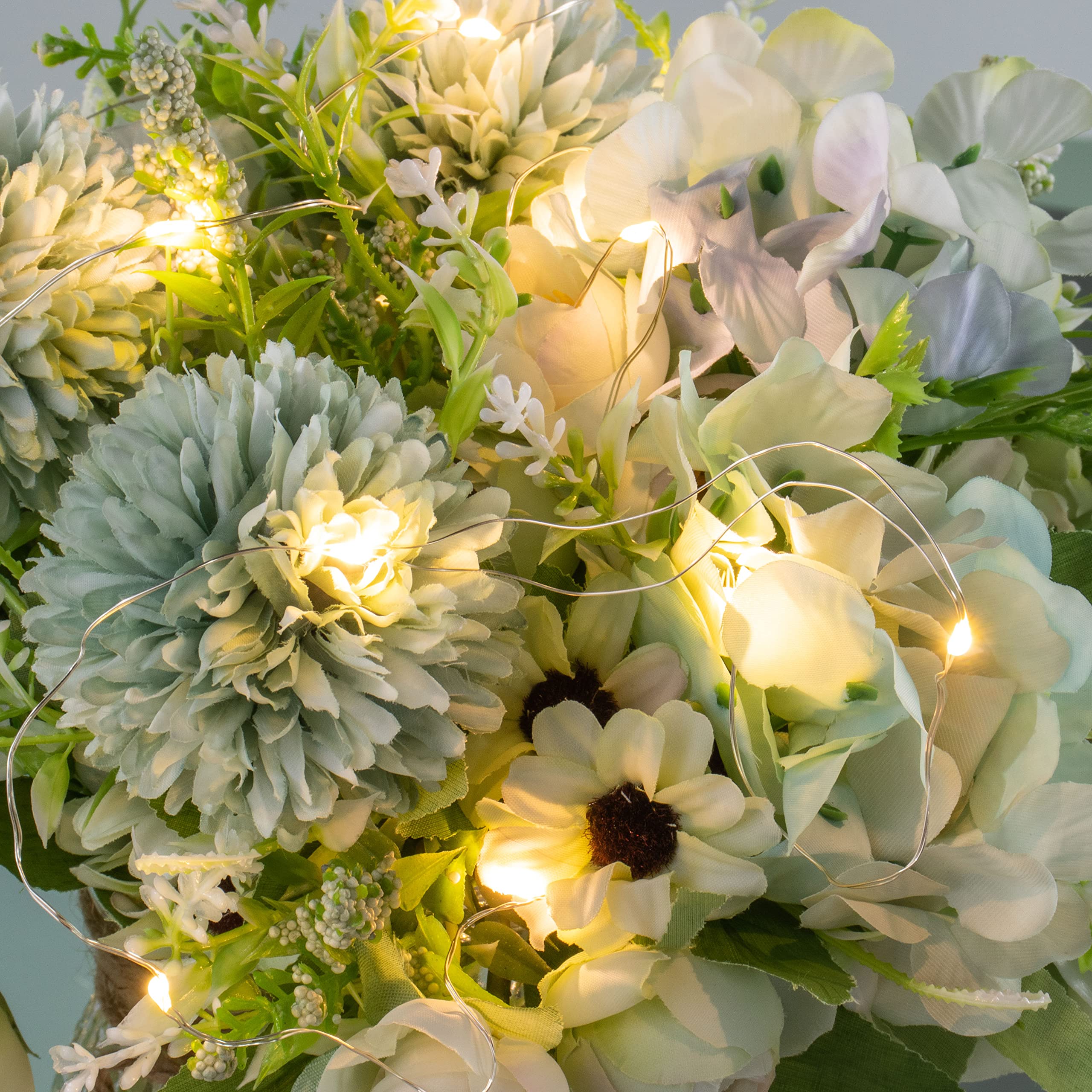 Artificial LED Green Rose Flowers with Glass Vase, Remote Control Led Light, Flower Arrangement for Table Centerpiece, Home Office Wedding Decoration