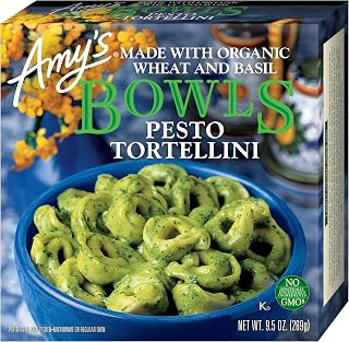 Amy's Pesto Tortellini Pasta Bowl: Organic Basil Pesto, Ricotta-Filled Tortellini, Vegetarian Frozen Meal, 9.5 oz