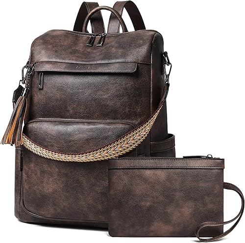 Miniatura 10 de Shrrie - Mochila de cuero vegano para laptop para mujer de 14 pulgadas, mochila de trabajo, mochila de moda, mochila de viaje, bolso para negocios y