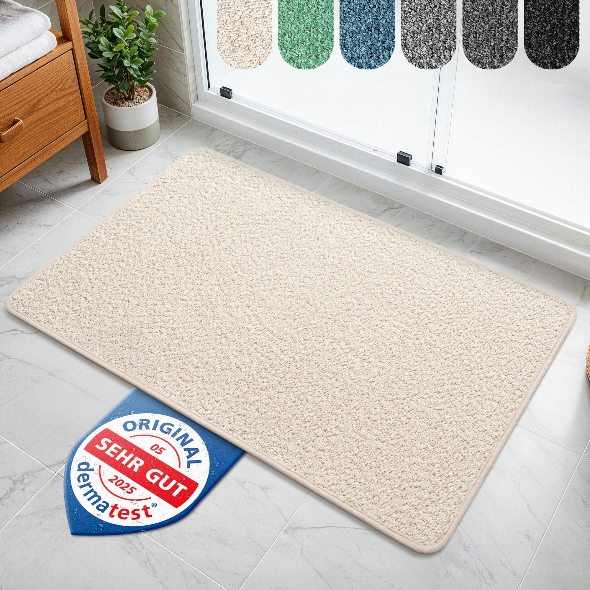 Bodenständig® Badematte rutschfest waschbar - Badvorleger Beige | Kurzfasern 2.0 - schnelltrocknend & pflegeleicht - Duschvorleger 40x60cm - dermatologisch getestet & hautfreundlich