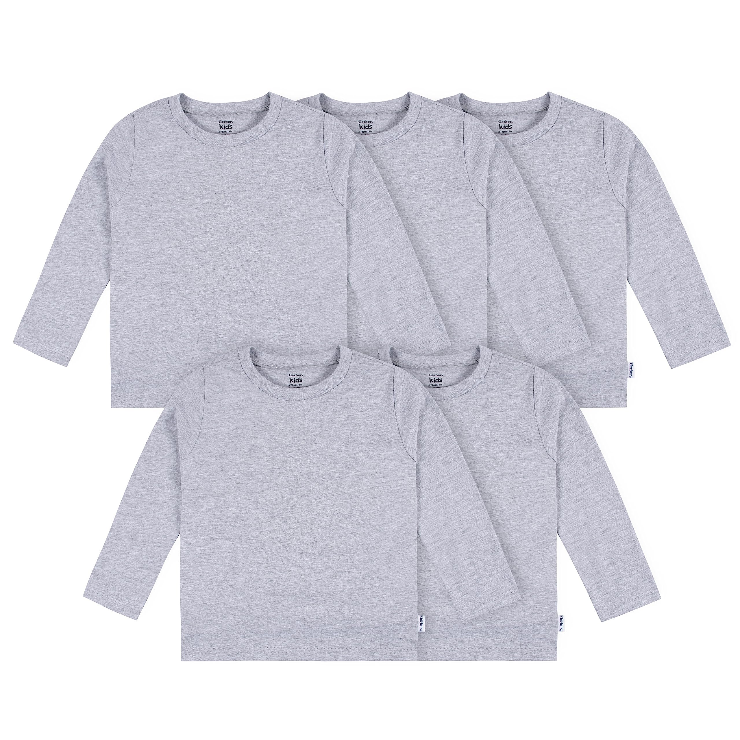 Gerber Baby Toddler 5-Pack Solid Long Sleeve T-Shirts Jersey 160 GSM