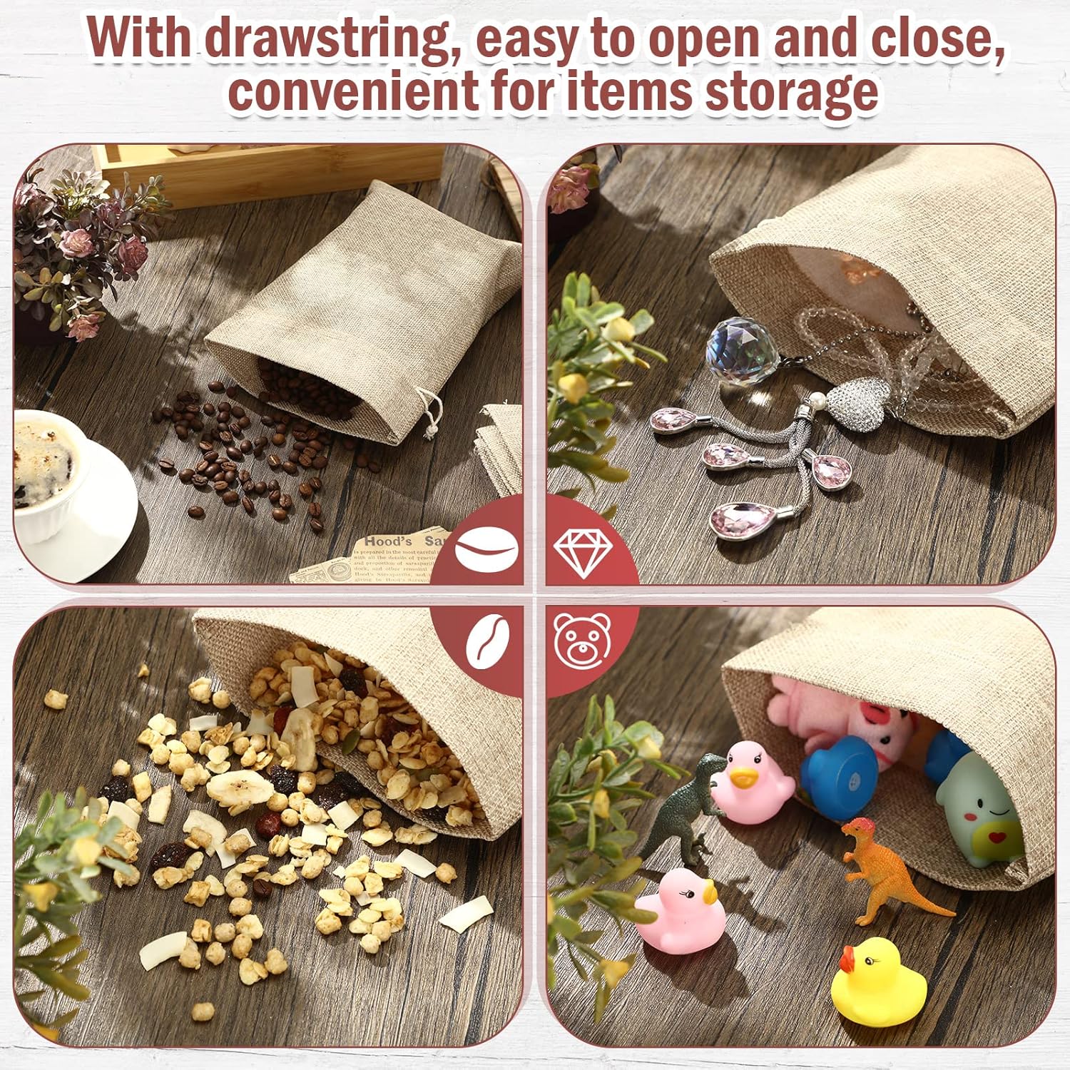 Woanger 100 Pcs Small Burlap Bags with Drawstring Reusable Burlap Gift Bags Linen Treat Sacks for Wrapping Birthday Wedding Party Favor Jewelry Pouch DIY Craft(5 x 7 Inch)