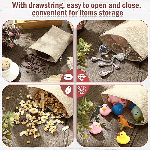 Miniatura 3 de Woanger 100 bolsas pequeñas de arpillera de Navidad con cordón reutilizables, bolsas de regalo de arpillera, bolsas de lino para envolver