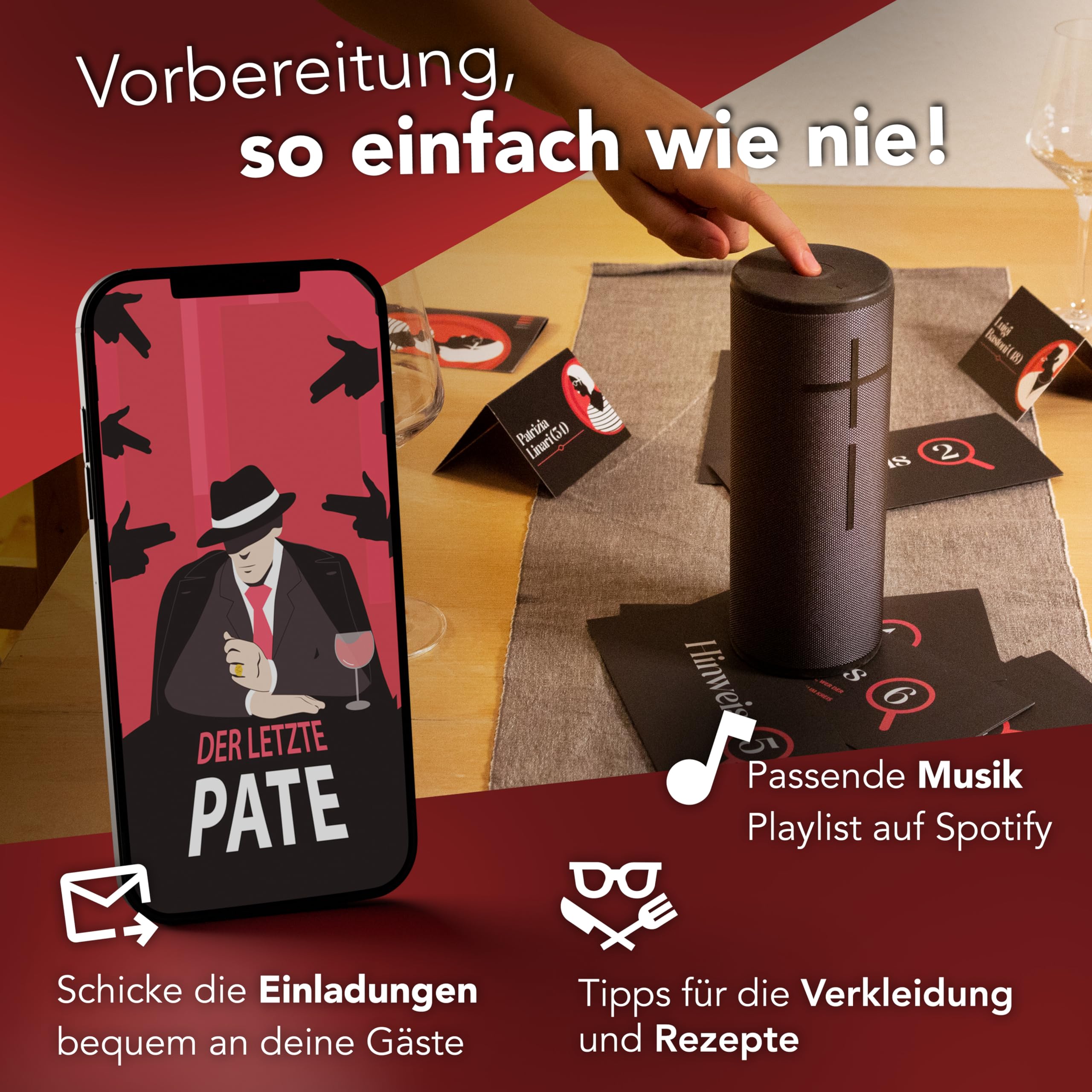 CRIMECASES Krimidinner für 4-6 Spieler: Der letzte Pate | Das schaurig-heitere Mafia Krimi Dinner für 4 bis 6 Personen | Mörderische Dinnerparty ab 14 Jahren