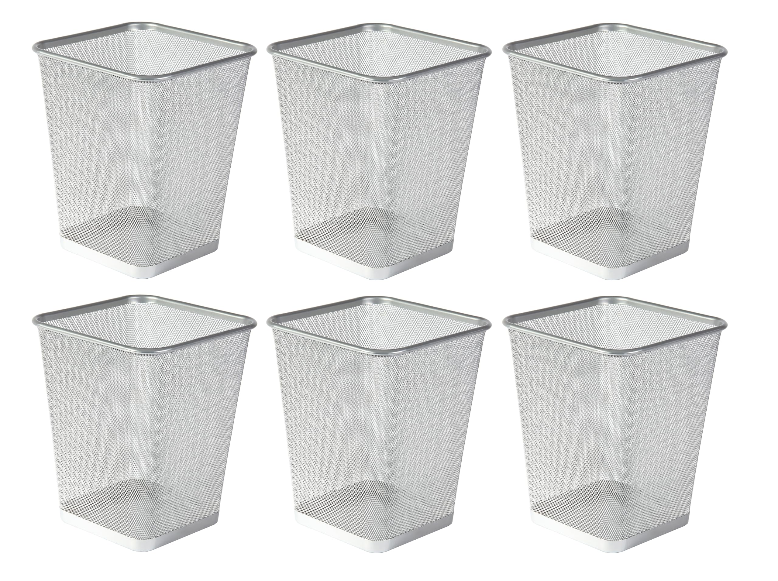 Osco Wiremesh Waste Bin Square – Metal Mesh Rubbish & Recycling Basket for Office, Home, Bathroom – Solid Non Slip Base Build, H30 cm × W25 cm, 10 Litres, Silver