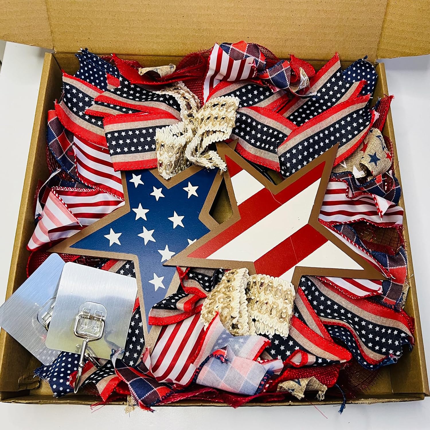 17”Patriotic Wreaths for Front Door,4th of July Decorations,Patriotic Decor,Summer Outdoor Wreath for Front Door - Image 6