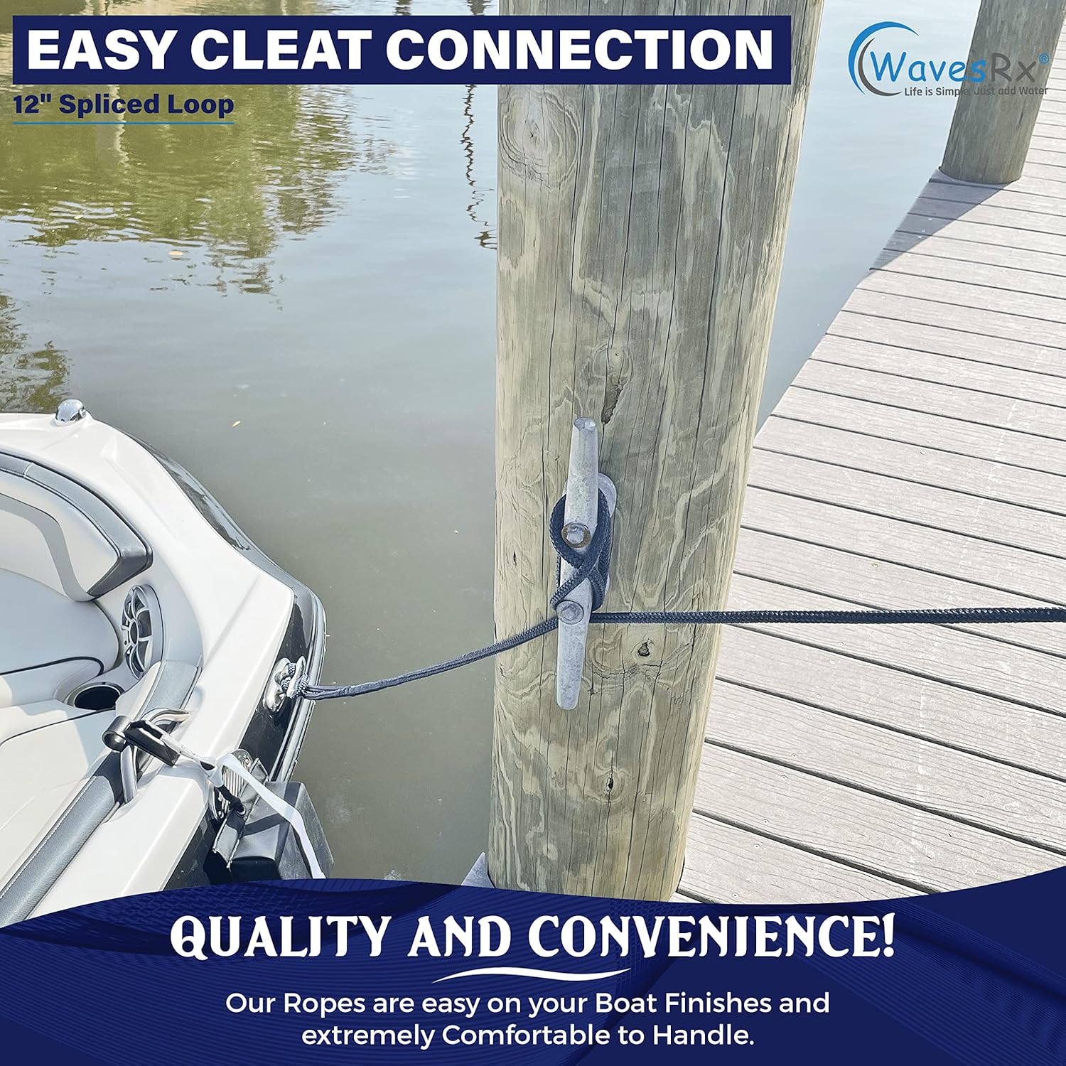 WAVESRX 3/8” x 15’ (4PK) HighPerformance Dock Lines for Boats, Jet Ski