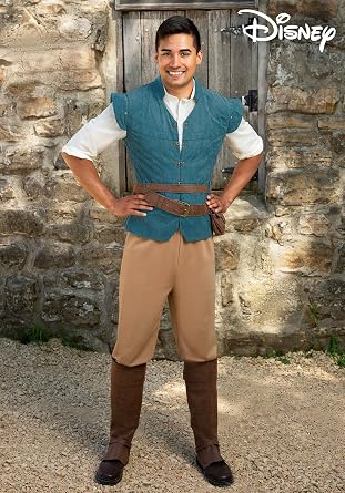 Adult Disney's Tangled Flynn Rider Halloween Costume for Men | Official Blue & Tan Hero Explorer Outfit with Vest, Shirt.