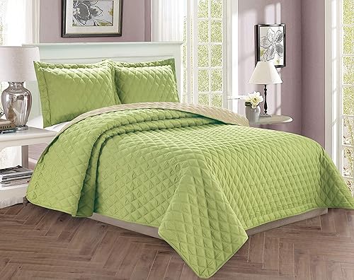 Miniatura 7 de Elegant Comfort Juego de colcha de lujo de 3 piezas con diseño de diamante acolchado con fundas - Peso pesado para todas las estaciones - Resistente