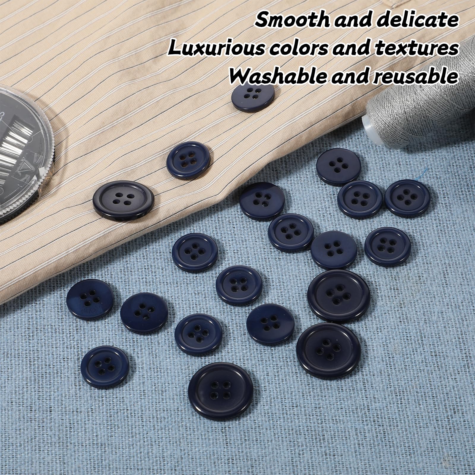 20 botones redondos de parte trasera plana para coser ropa, botones de traje azul marino de 20/15 mm, botones redondos de 4 agujeros, ideal para uniformes decorativos, pantalones, jeans, chaqueta