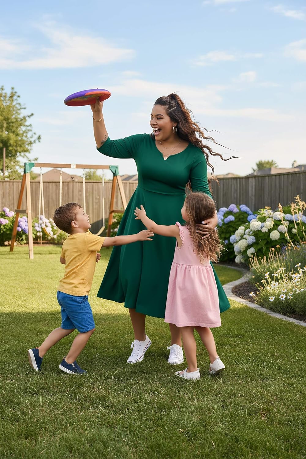 Runwind Plus Size Dresses Women Fit and Flare A-Line Swing Dress 3/4 Sleeve Midi Church Wedding Guest Cocktail Party Dresses - Image 4