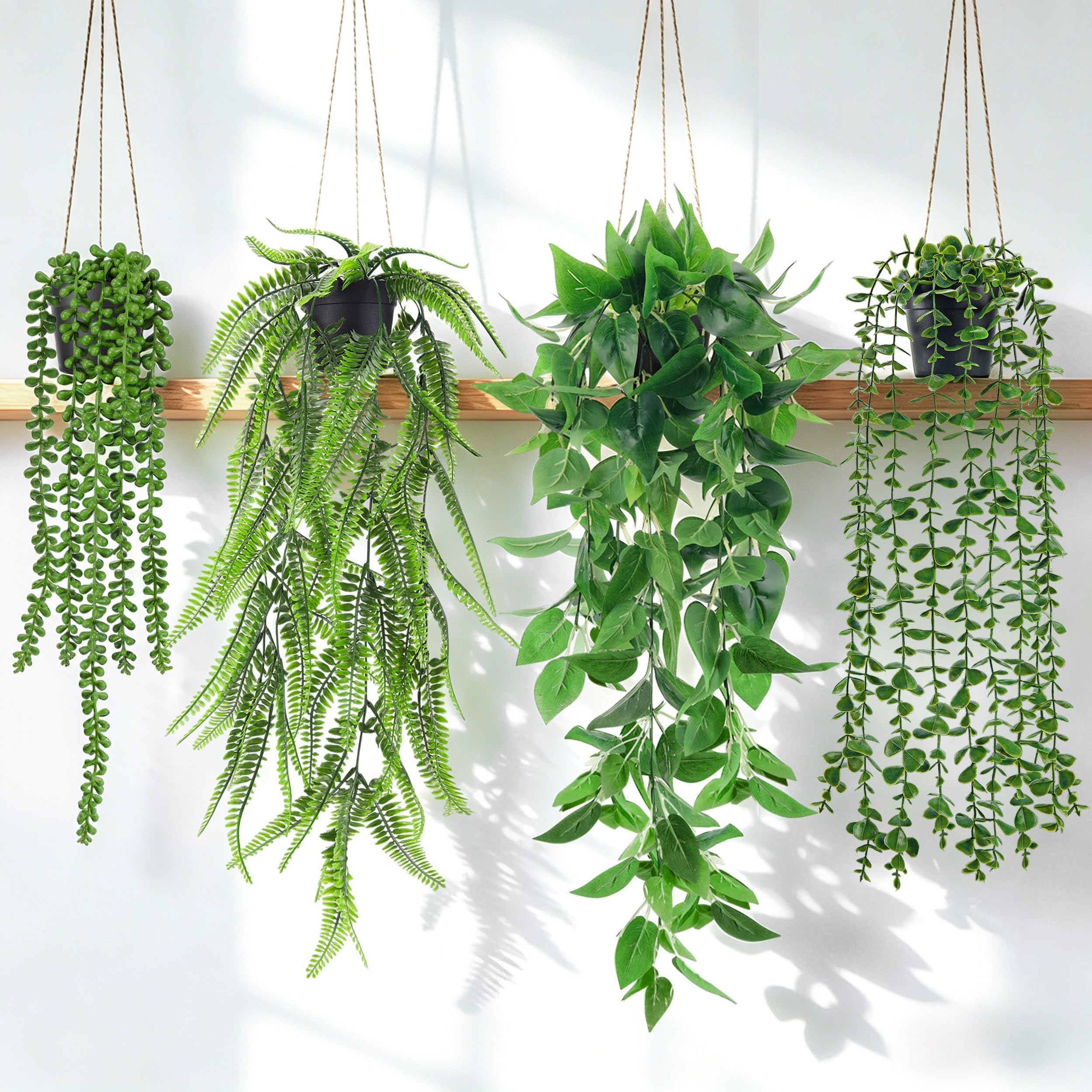 Der Rose 4Pcs Fake Plants Hanging Artificial Ivy Vine Faux