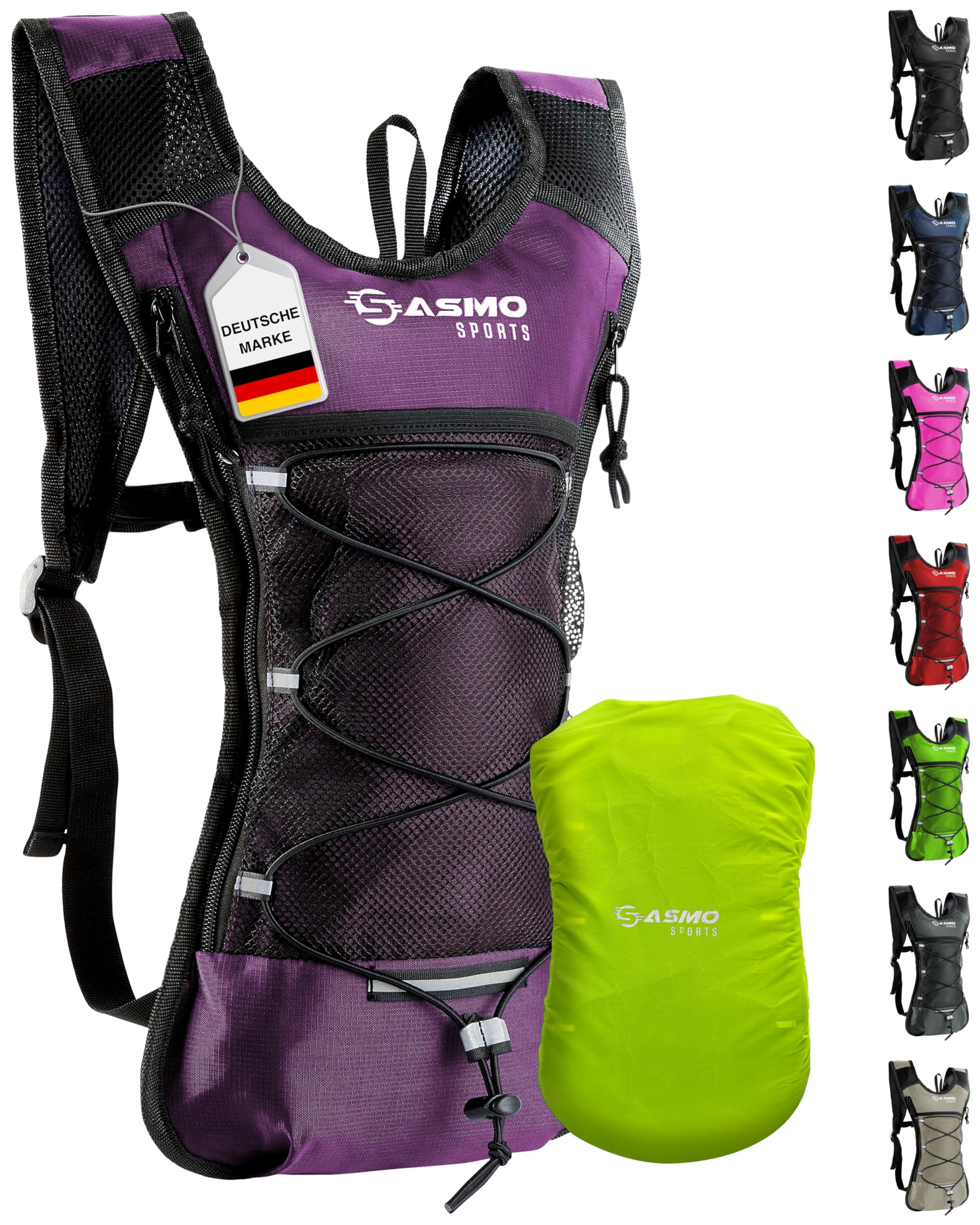 SASMO® Trinkrucksack mit Thermofach | Trinkrucksack Laufen - Ultraleicht 300g & 6L | Laufrucksack mit Trinkblase 2l, BPA-Frei | Rucksack mit Trinkblase & Reflektoren | Laufen, Fahrradfahren