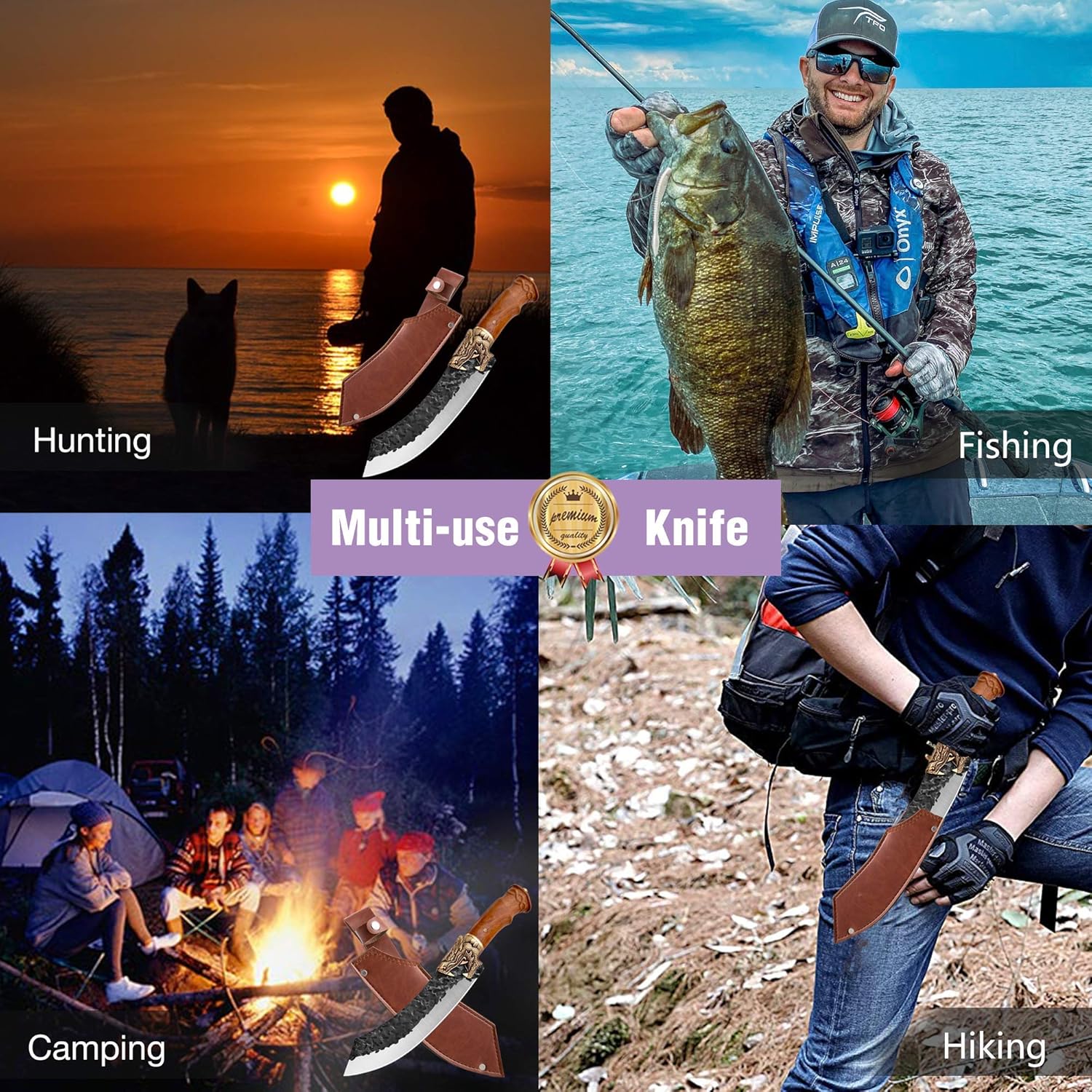 Butcher Knife Forged in Fire Knives Outdoor Camping Knife Curved Boning Knife with Sheath Filet Knife for Fishing Carbon Steel Meat Cleaver Knife for Kitchen BBQ Gift Collection