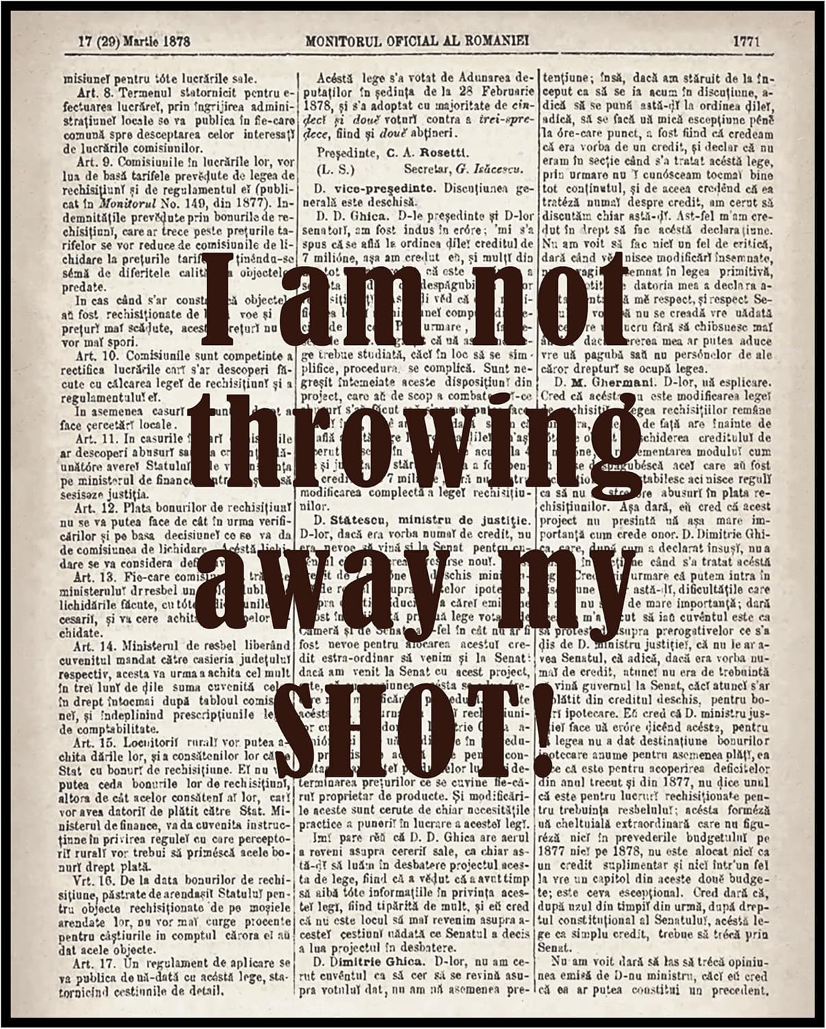 Posterizer 1 pcs - i am not throwing away my shot - For musical Fans - Quotes and Poems - Motivational & Inspirational Art - Gift for Music Fans - Gift for Art Lovers - 16x20 UNFRAMED Wall Art