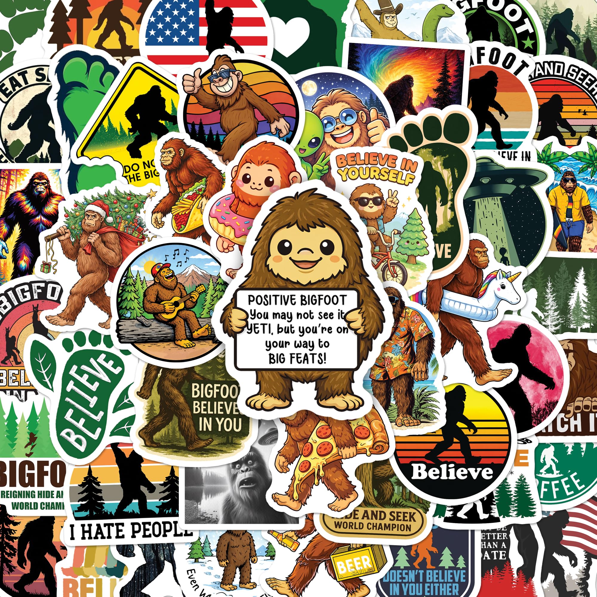 BEATRI Bigfoot Stickers 50Pcs Waterproof Vinyl Bigfoot Outdoor Nature Decor