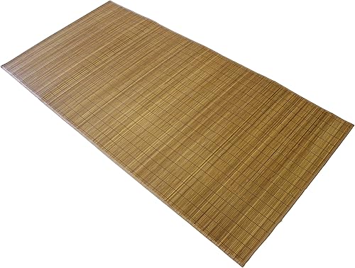 Miniatura 2 de Alfombra de bambú marrón natural de 4 pies por 6 pies (borde de tela marrón)