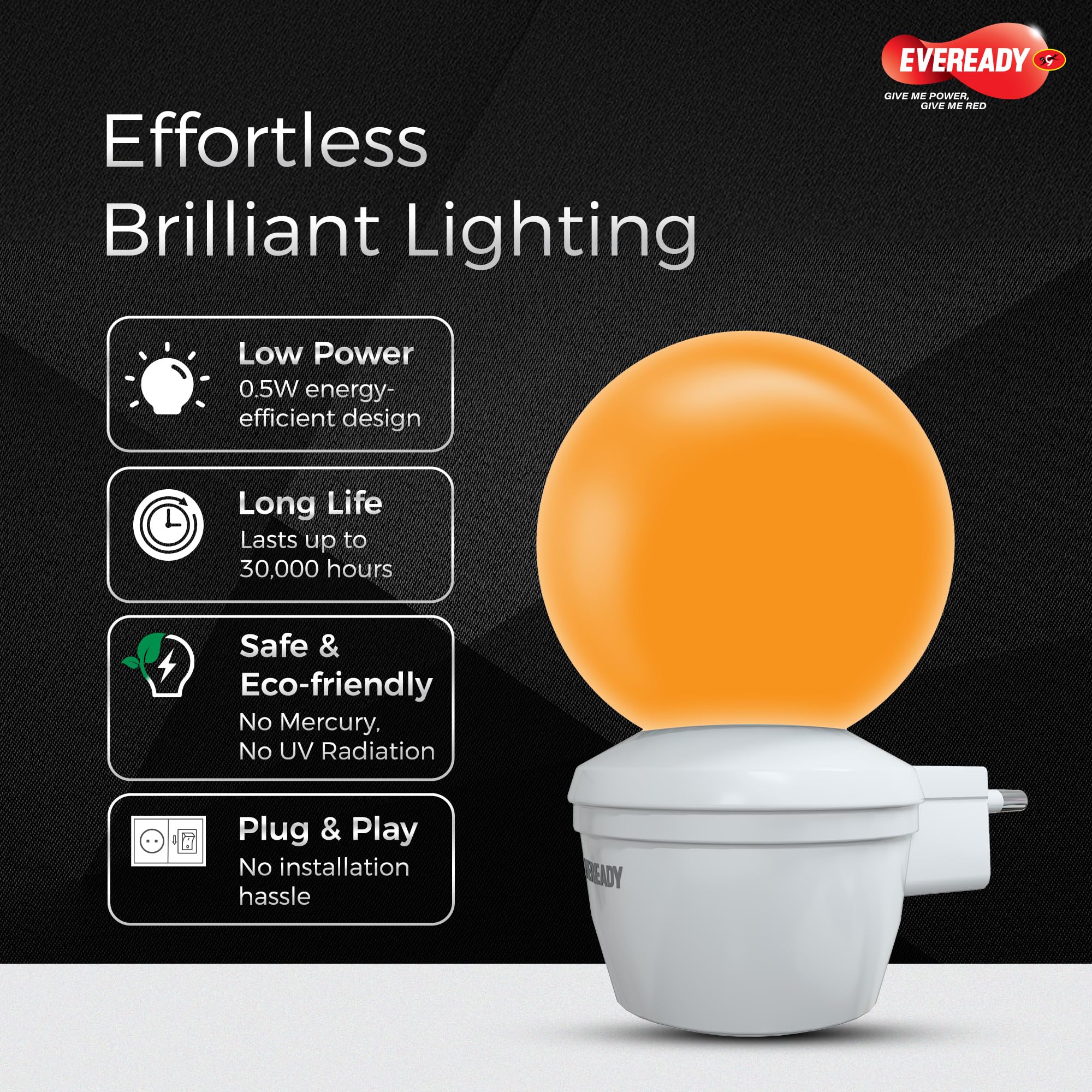 Eveready 0.5W Plug Deco Gu5_3 LED Bulb, 2-Pin Plug & Play, Orange, Long Life Upto 30000 Hours, No Mercury, No UV Radiation 2