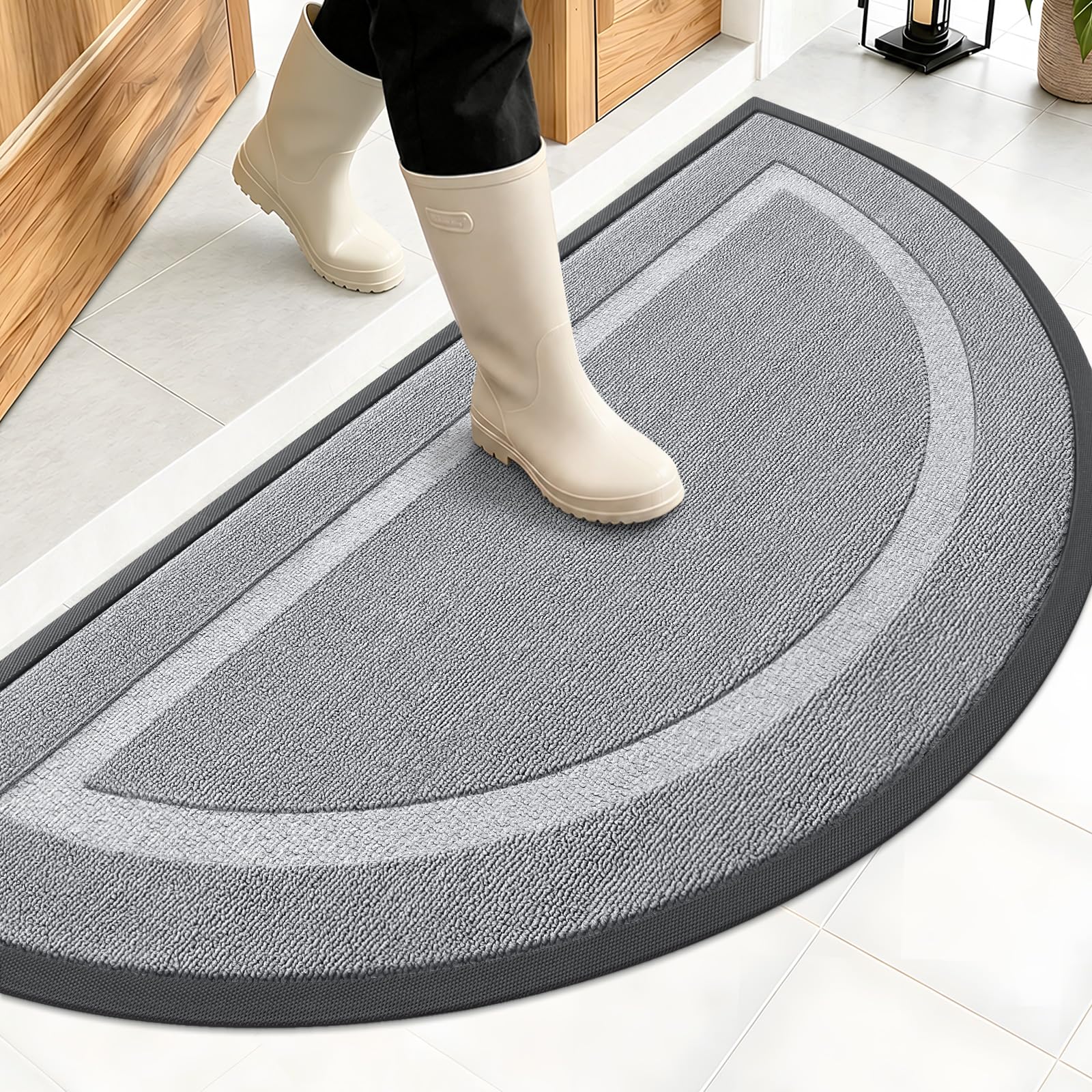 OLANLY Half Circle Front Door Mat Outside 47x23 All-Season Rubber Doormat