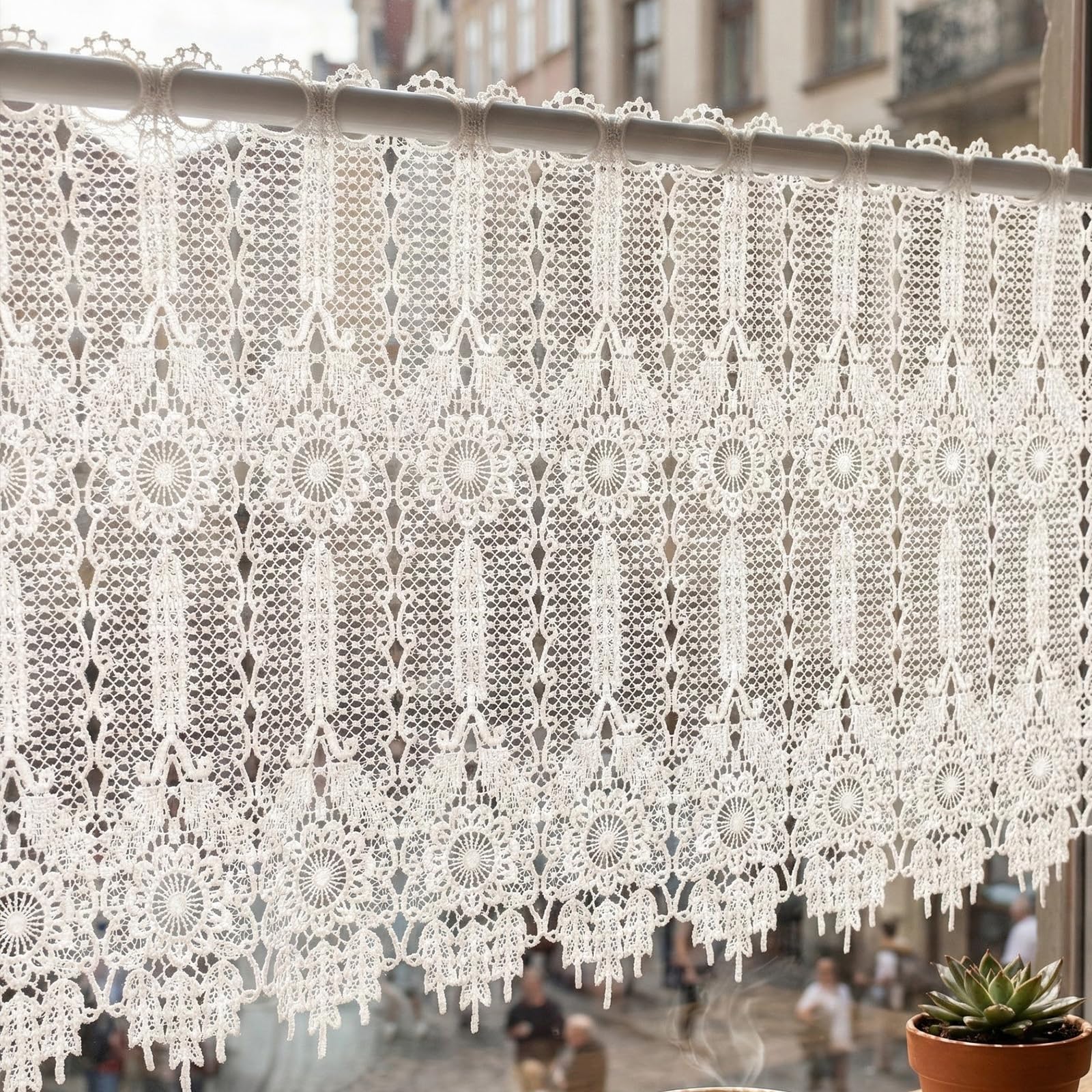 Molaxhome White Lace Window Valances 59inch,Rod Pocket Curtain Sheer Valance, for Home Kitchen Decor Window Treatments 690 132Wx46L cm