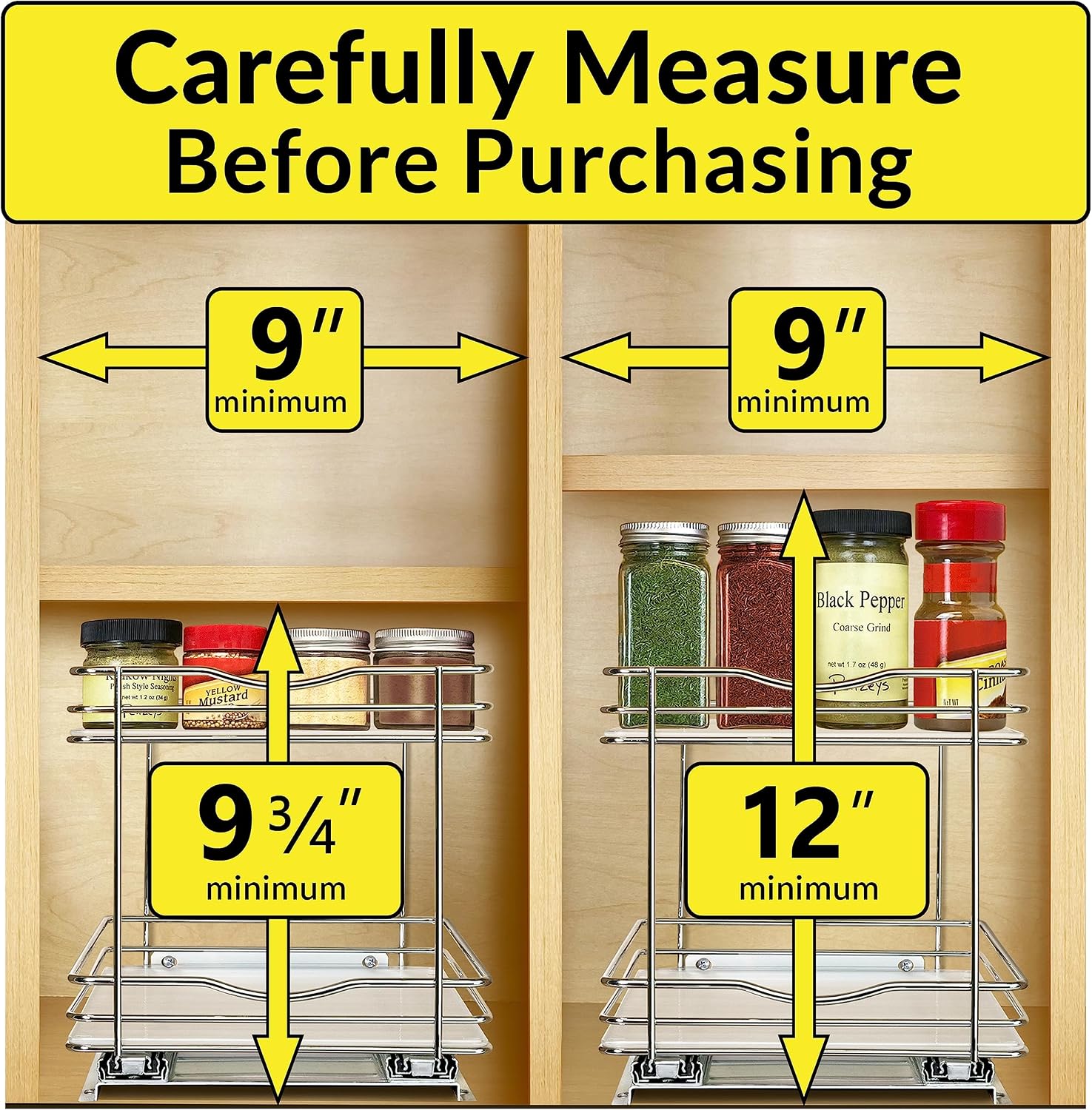 LYNK PROFESSIONAL® Pull Out Spice Organization for Cabinets - 8-3/8 inch Wide – Spice Rack for Inside Cabinets, Slide Out Spice Rack Organizer for cabinet – Pull Out Spice Rack, Sliding 2 Tier Chrome image 4
