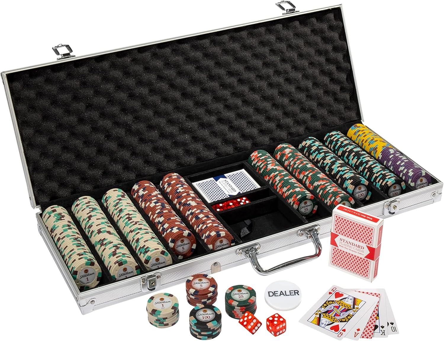 Showdown Poker Chips Set - 500 Heavyweight (13.5-Gram) Clay Composite Chips with Aluminum Case - Professional Casino Supplies, Kits, Holders, & Storage Container