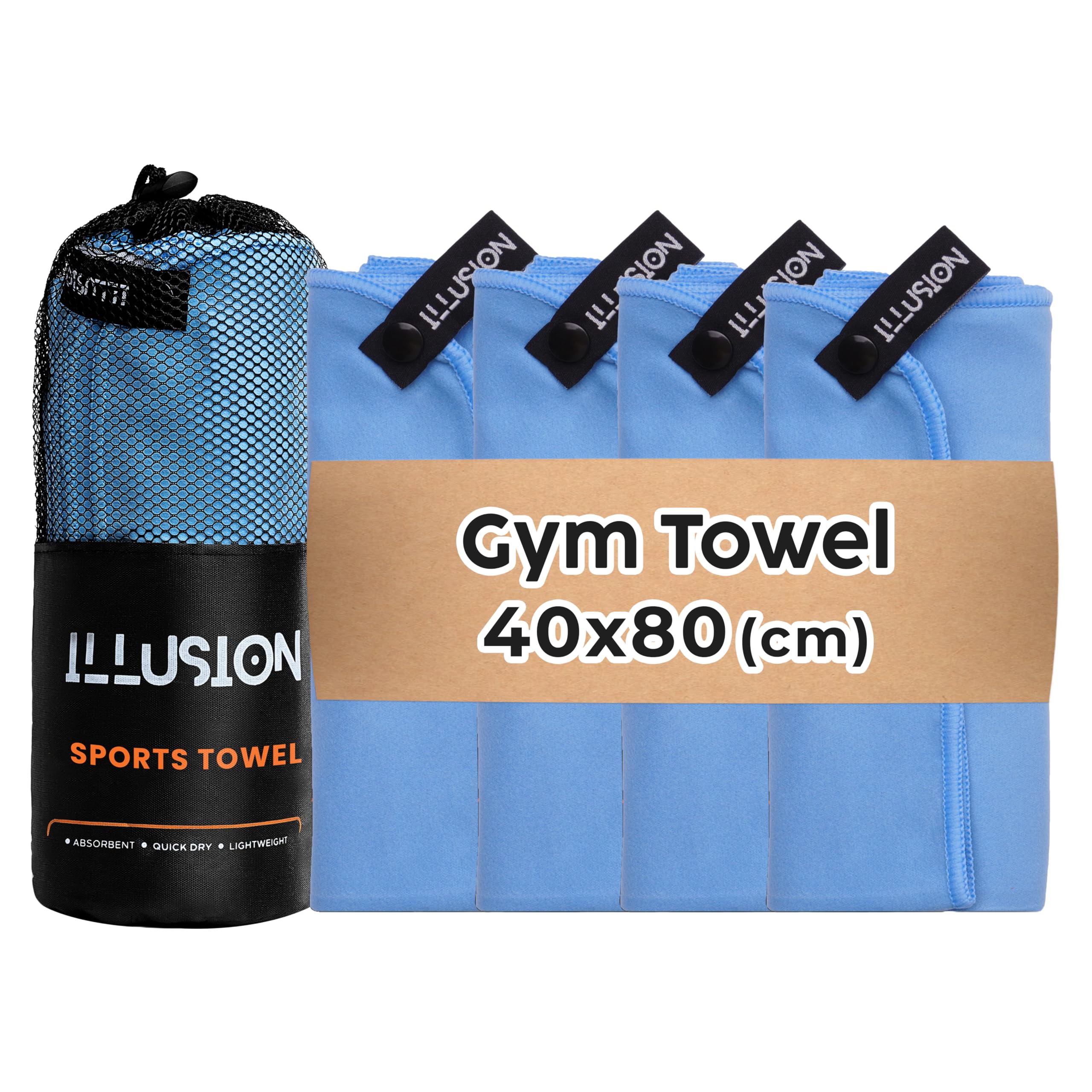 illusion Small Microfibre Gym Towel for Active Sports (40x80cm) - Lightweight Quick Dry Towel - Ideal for Cardio, Cycling, Strength Training, Yoga, and Running, Perfect for Athletes Training Outdoors