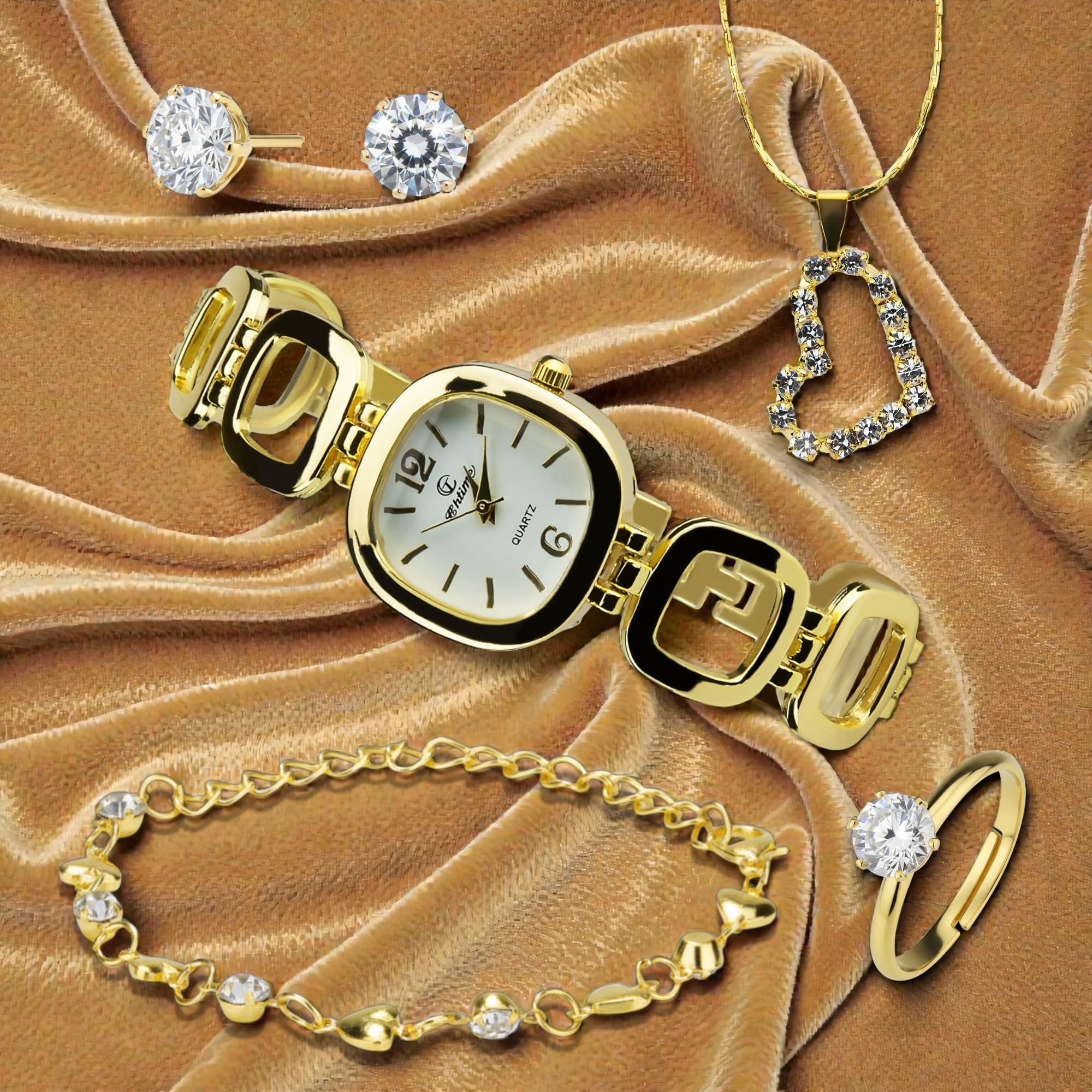 Coffret cadeau Montre Femme - Parure de Bijoux- Collier-Bague- Boucles d'oreilles - Bracelet