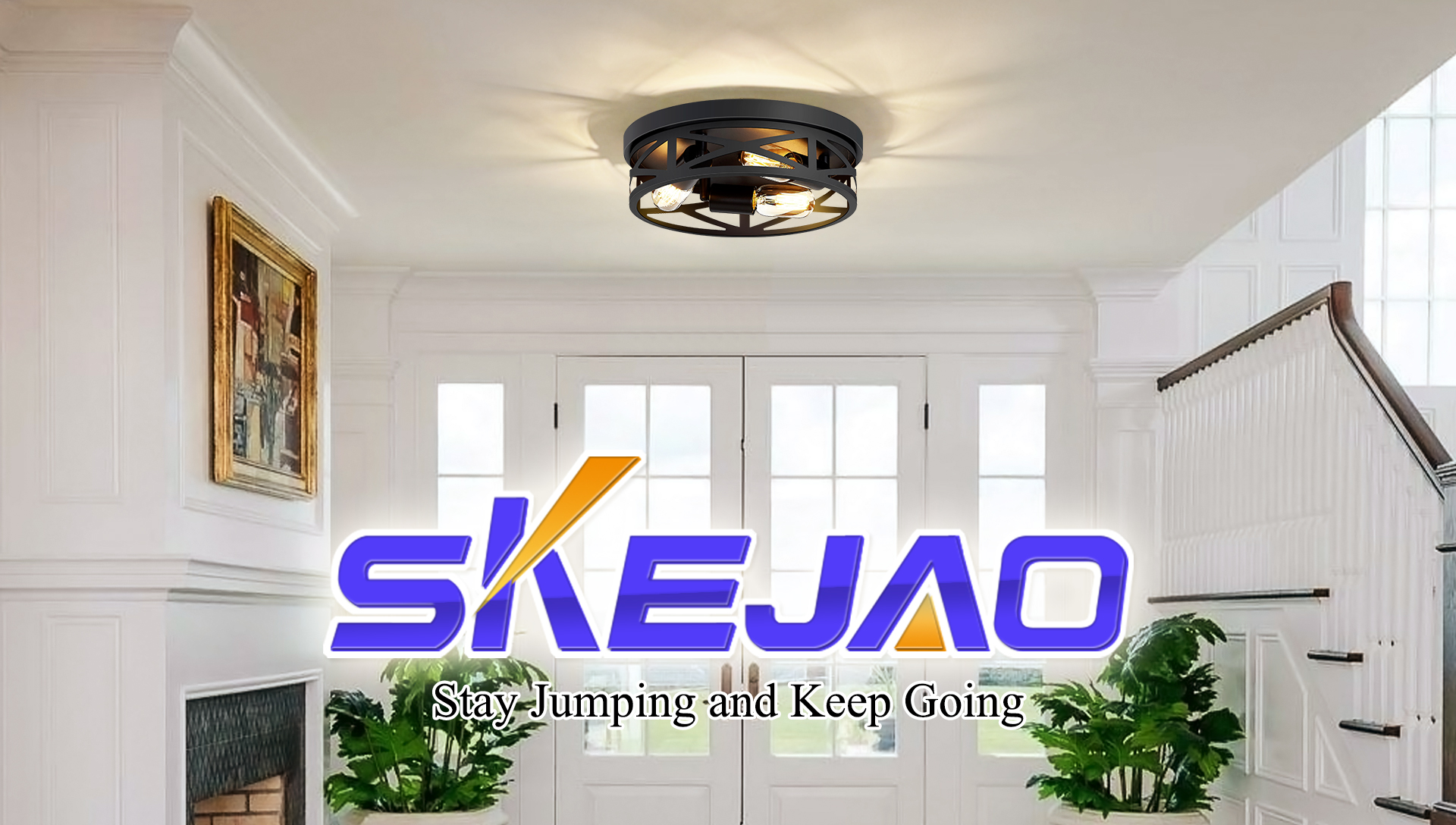Image of SKEJAO Flush Mount Ceiling Light Fixture,3-Light Ceiling Light Fixture,Black Hallway Light Fixtures Ceiling,Light Fixtures Ceiling Mount for Kitchen,Farmhouse,Hall,Bedroom,Bathroom (1 Pack)