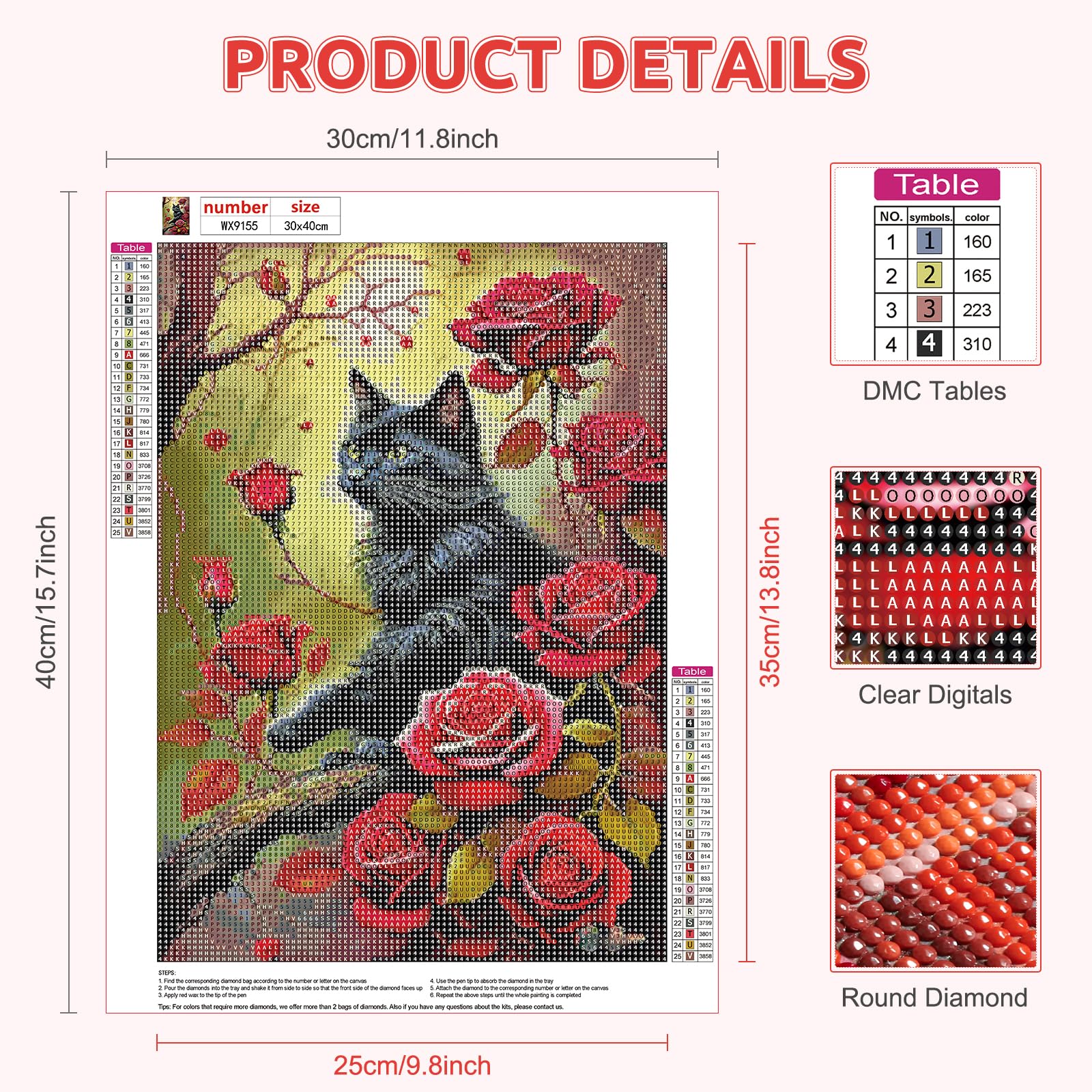 Animaux Paon Diamond Painting Kit Pour Adulte, DIY 5D Strass Kit Broderie Diamant Peinture Complet Set Pour Enfants, Round Drill Point De Croix Diamond Art Pour Accueil Noël Décor 30x55cm -621